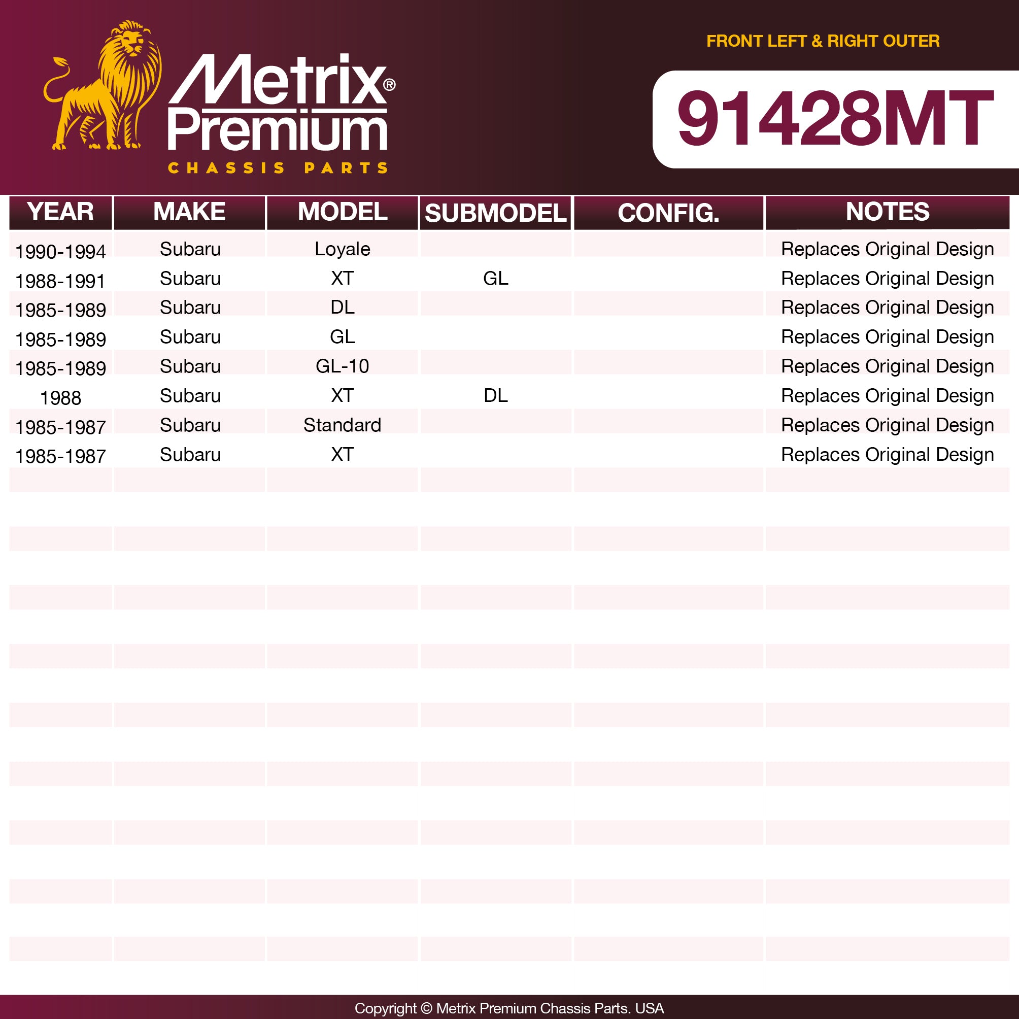 Metrix Premium Chassis Parts 2 PC Front Left & Right Outer Tie Rod End Kit 91428MT aftermarket car parts