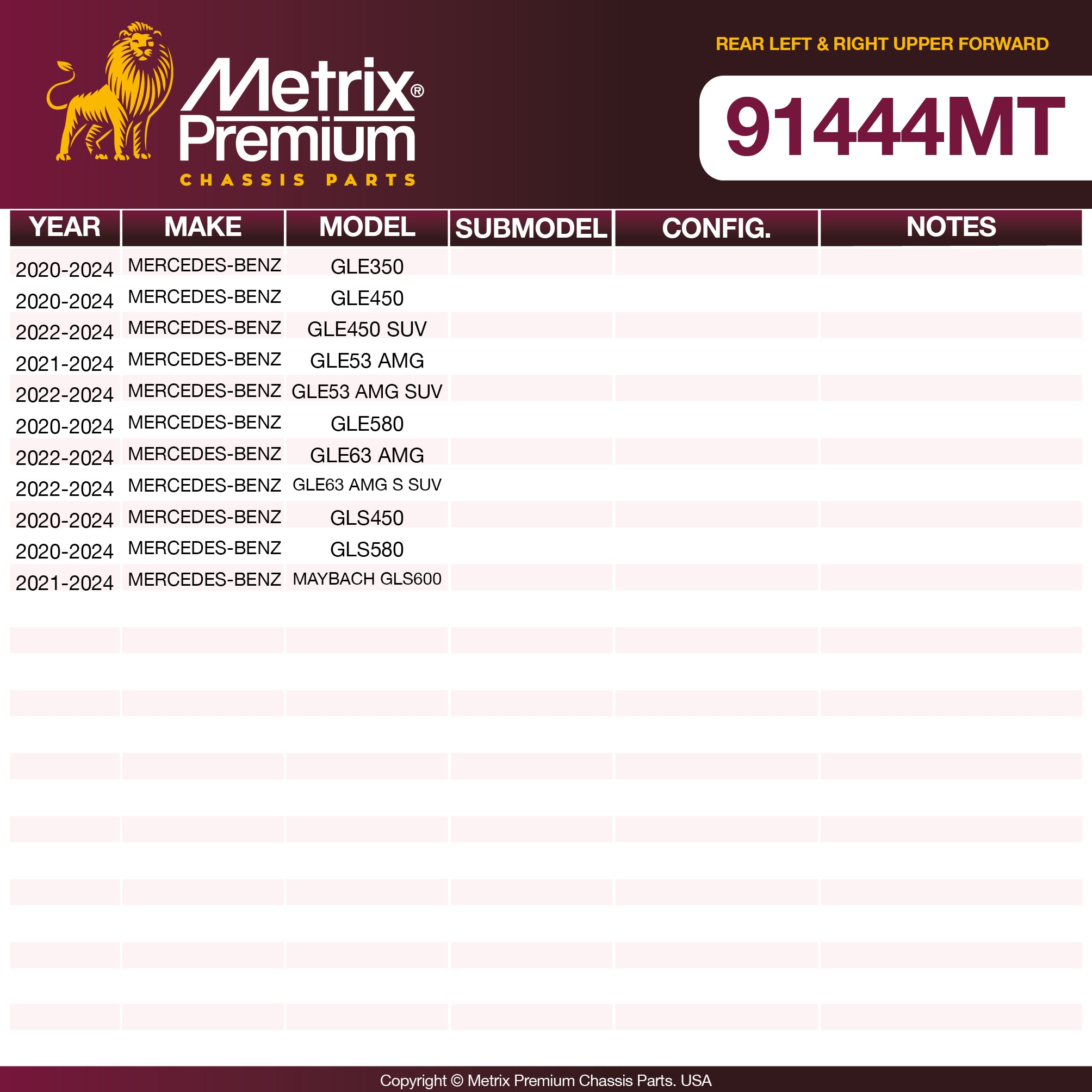 Metrix Premium Chassis Parts 2 PC Rear Left & Right Upper Forward Control Arm Kit 91444MT aftermarket car parts