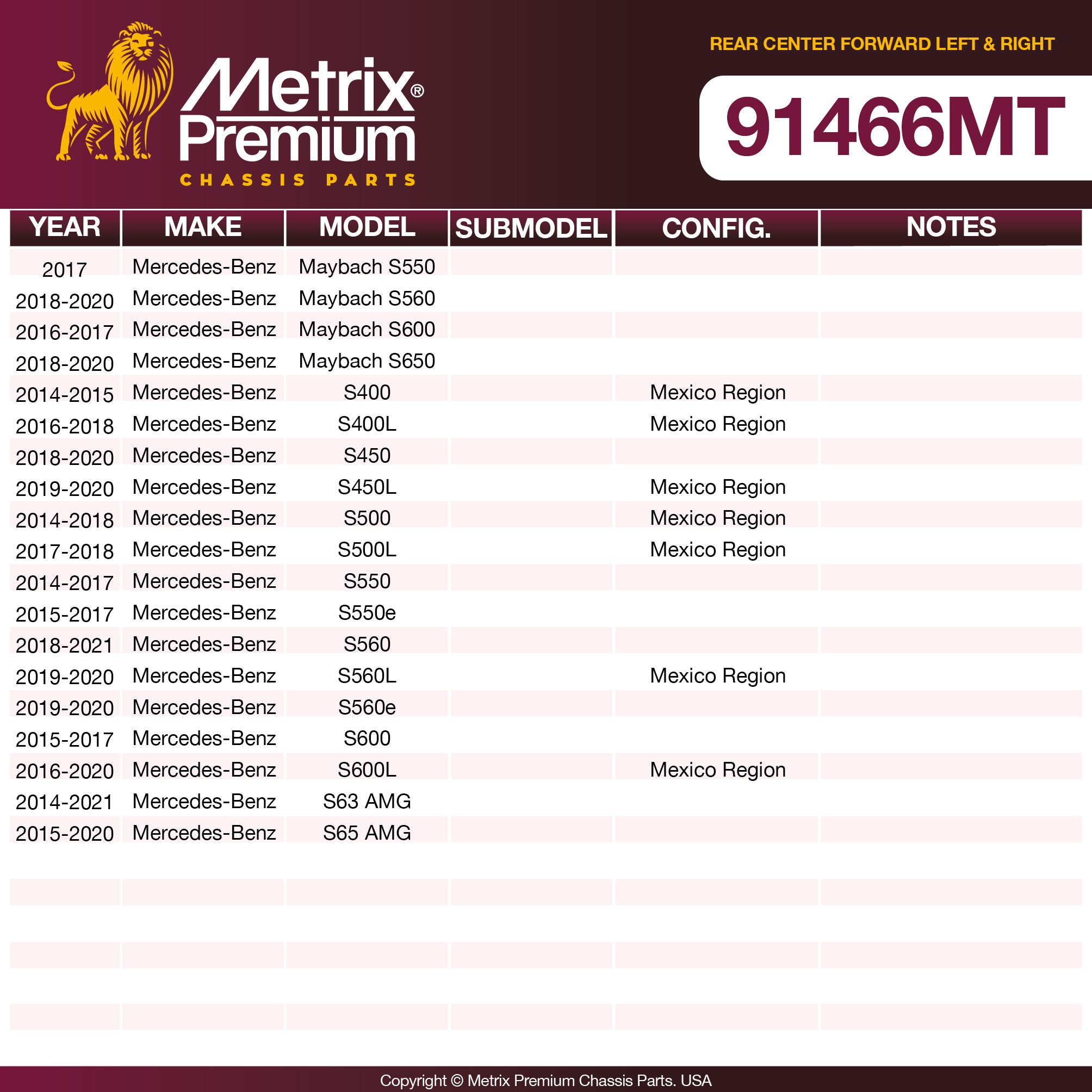 Metrix Premium Chassis Parts 2 PC Rear Center Forward Left & Right Control Arm Kit 91466MT aftermarket car parts