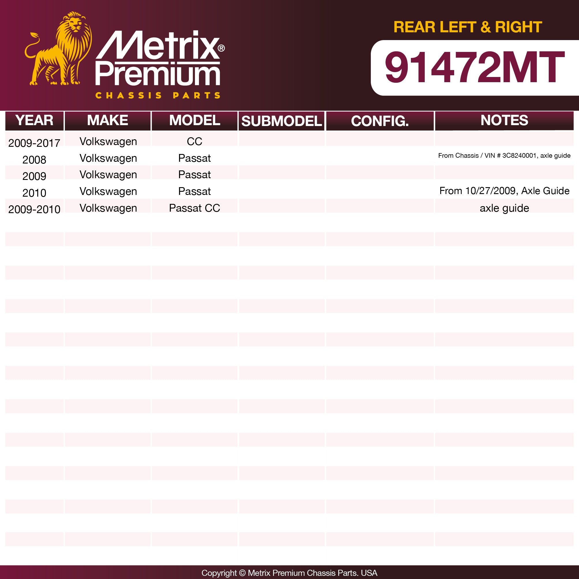 Metrix Premium Chassis Parts 2 PC Rear Left & Right Trailing Arm Kit 91472MT aftermarket car parts