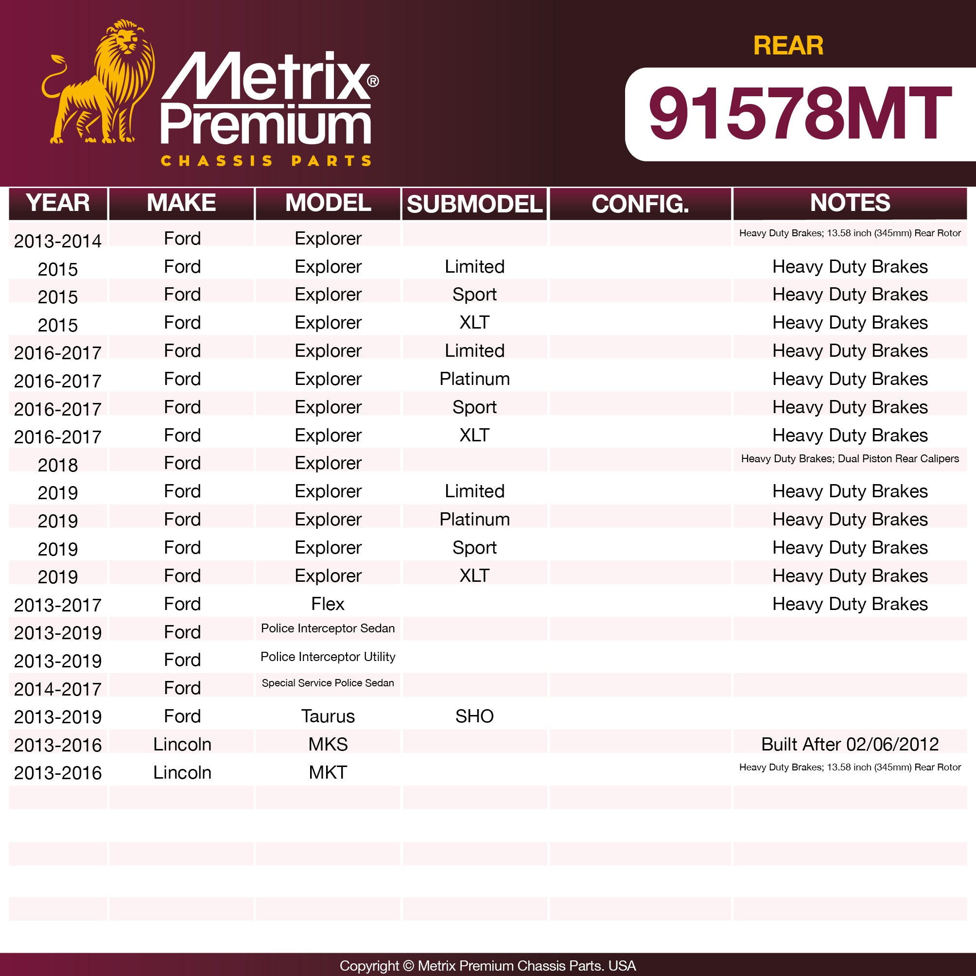 Metrix Premium Chassis Parts Rear Brake Kit 91578MT OEM fit auto parts