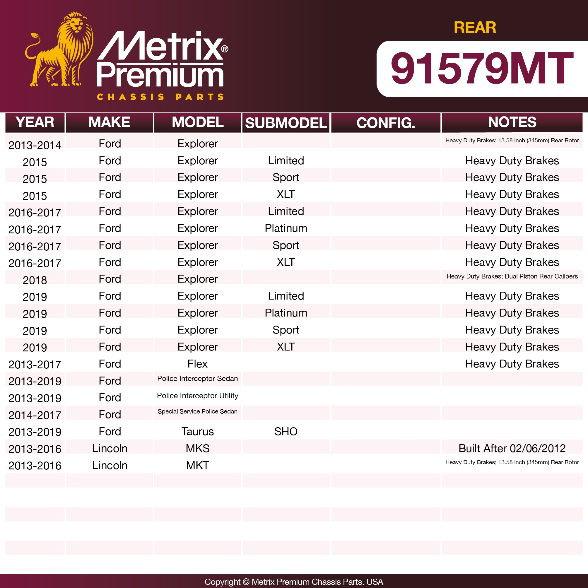Metrix Premium Chassis Parts Rear Brake Kit 91579MT OEM fit auto parts