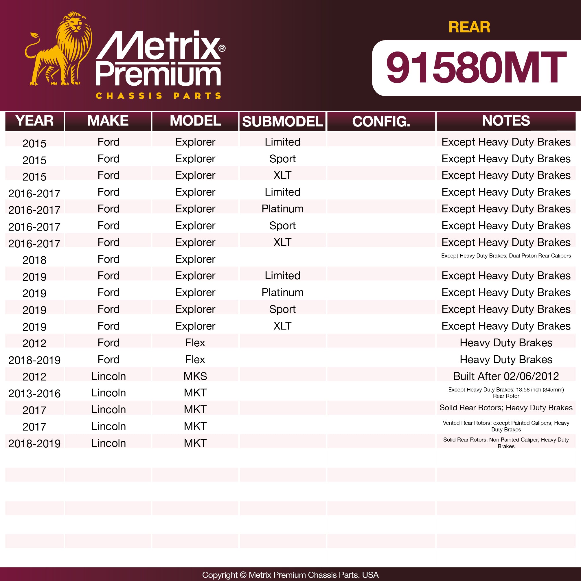 Metrix Premium Chassis Parts Rear Brake Kit 91580MT OEM fit auto parts