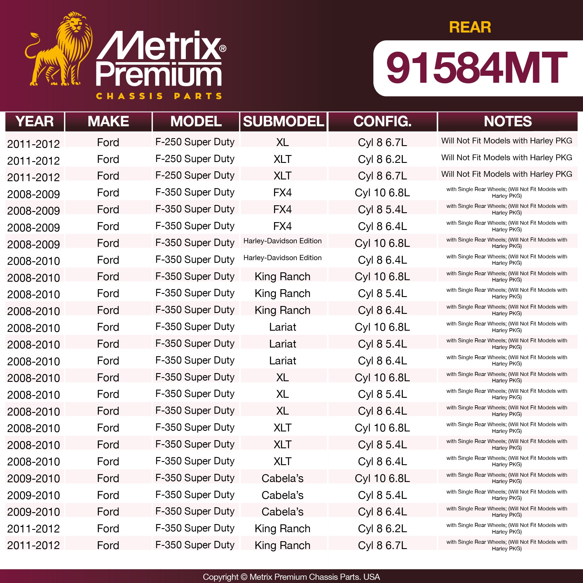 Metrix Premium Chassis Parts Rear Brake Kit 91584MT aftermarket car parts