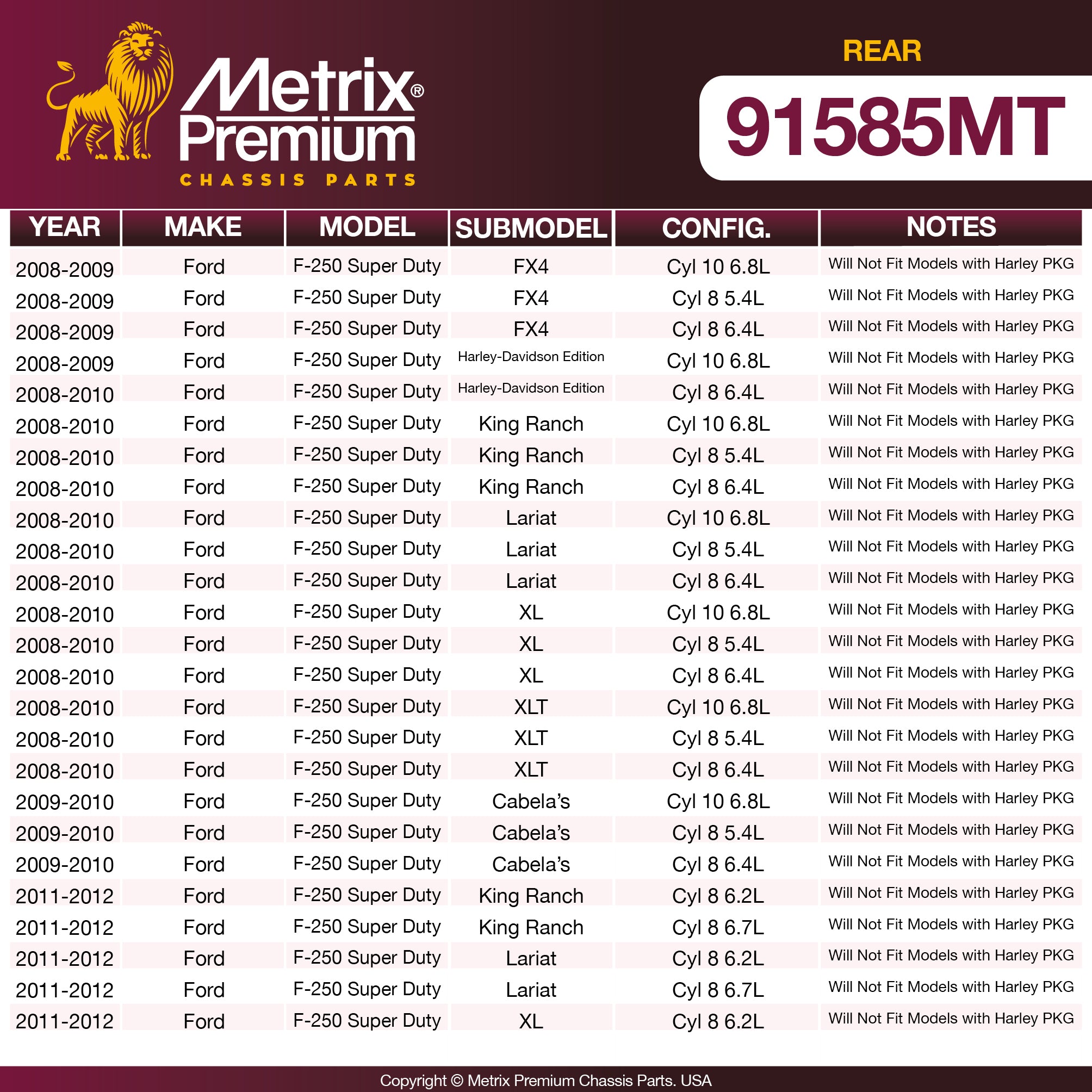 Metrix Premium Chassis Parts Rear Brake Kit 91585MT OEM fit auto parts