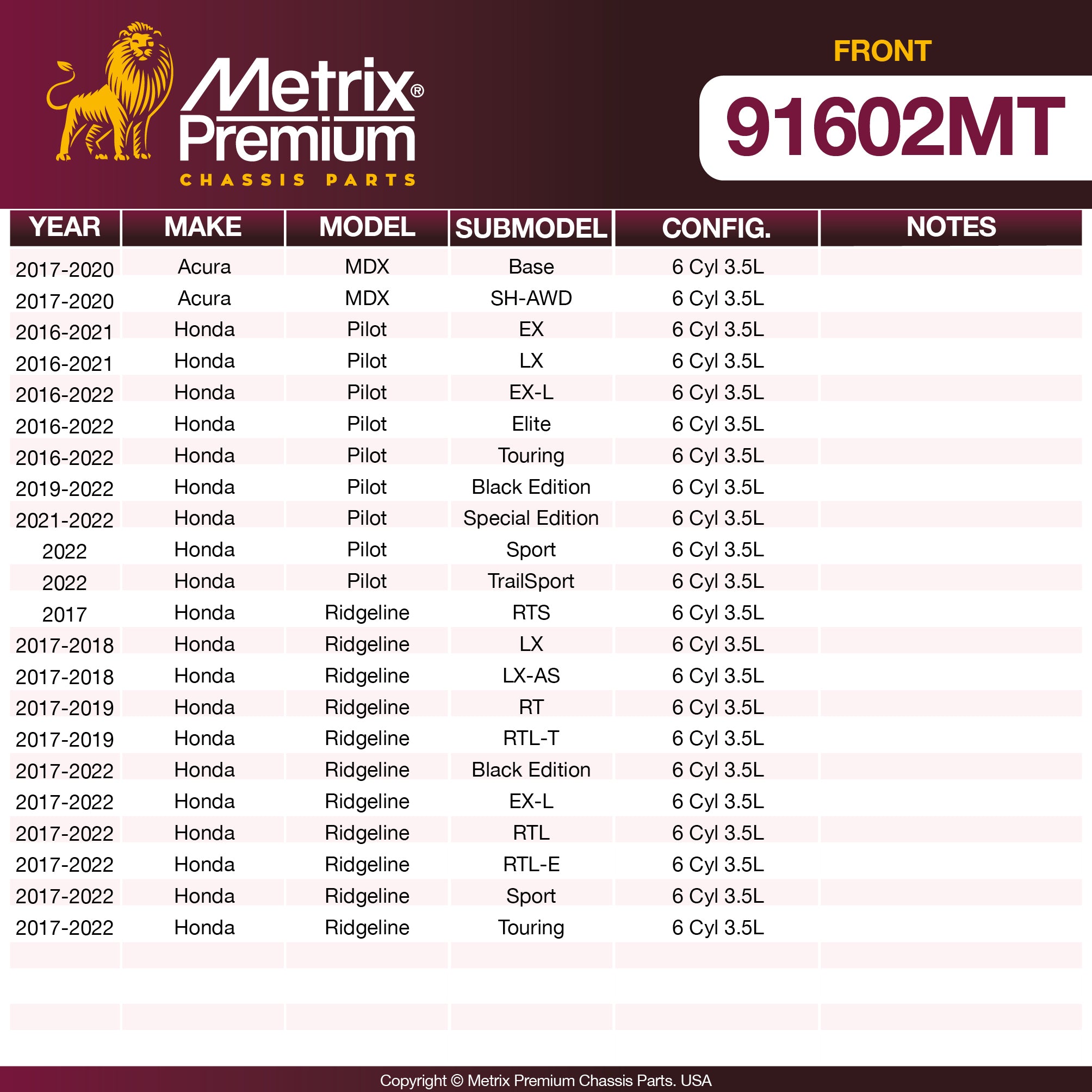 Metrix Premium Chassis Parts Front Brake Kit 91602MT OEM fit auto parts