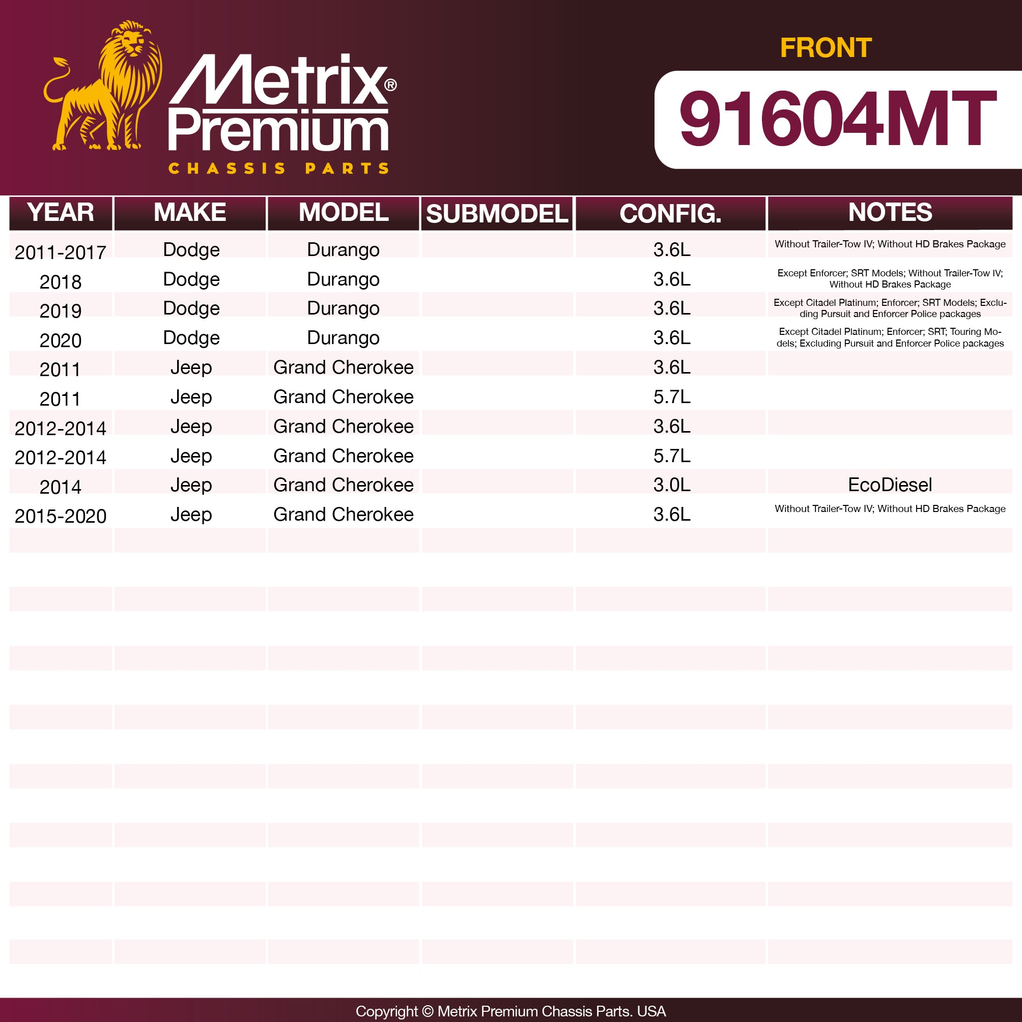 Metrix Premium Chassis Parts Front Brake Kit 91604MT OEM fit auto parts