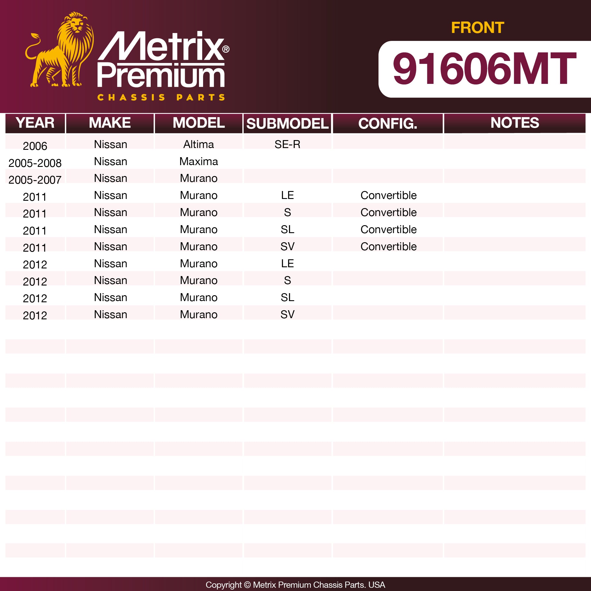 Metrix Premium Chassis Parts Front Brake Kit 91606MT OEM fit auto parts