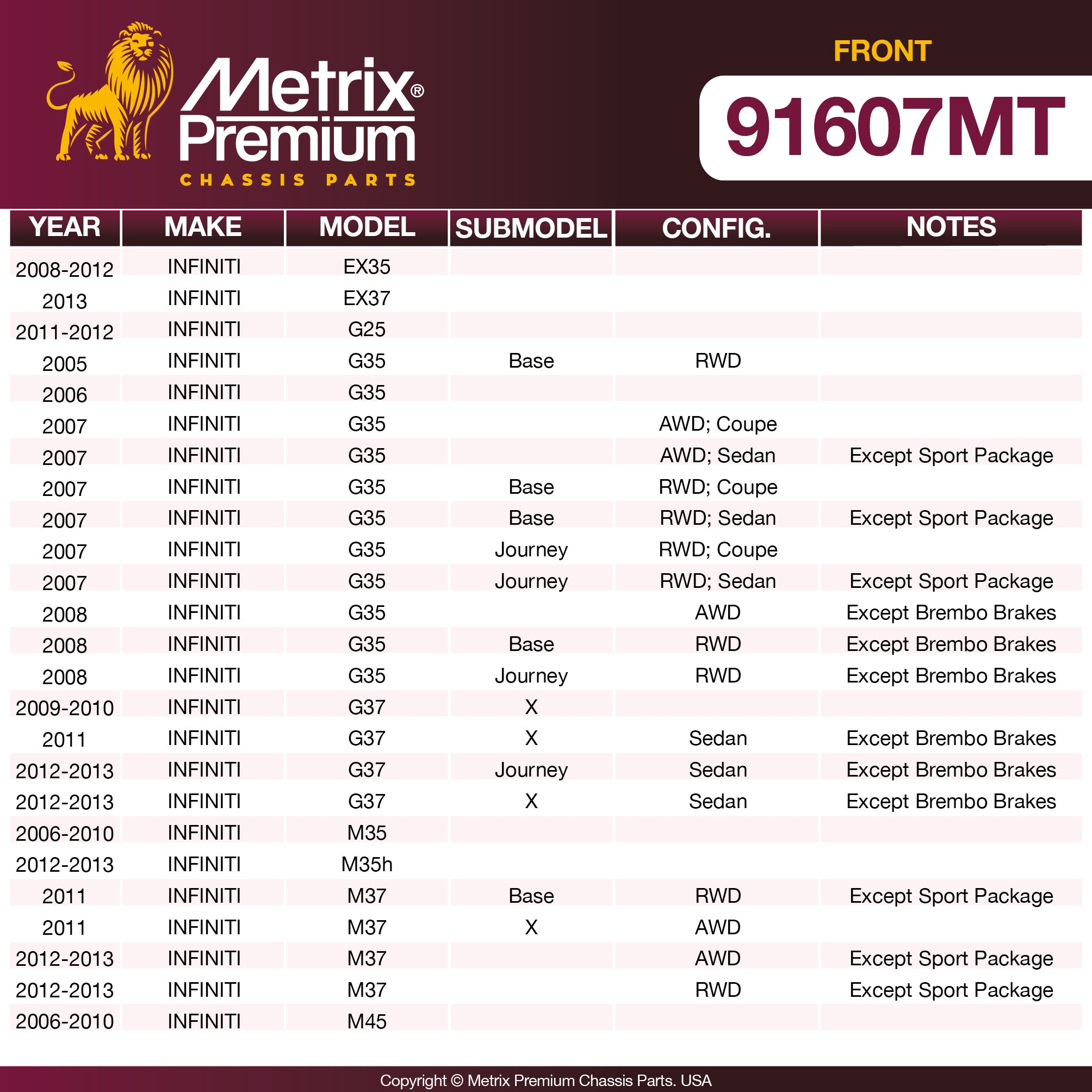 Metrix Premium Chassis Parts Front Brake Kit 91607MT OEM fit auto parts