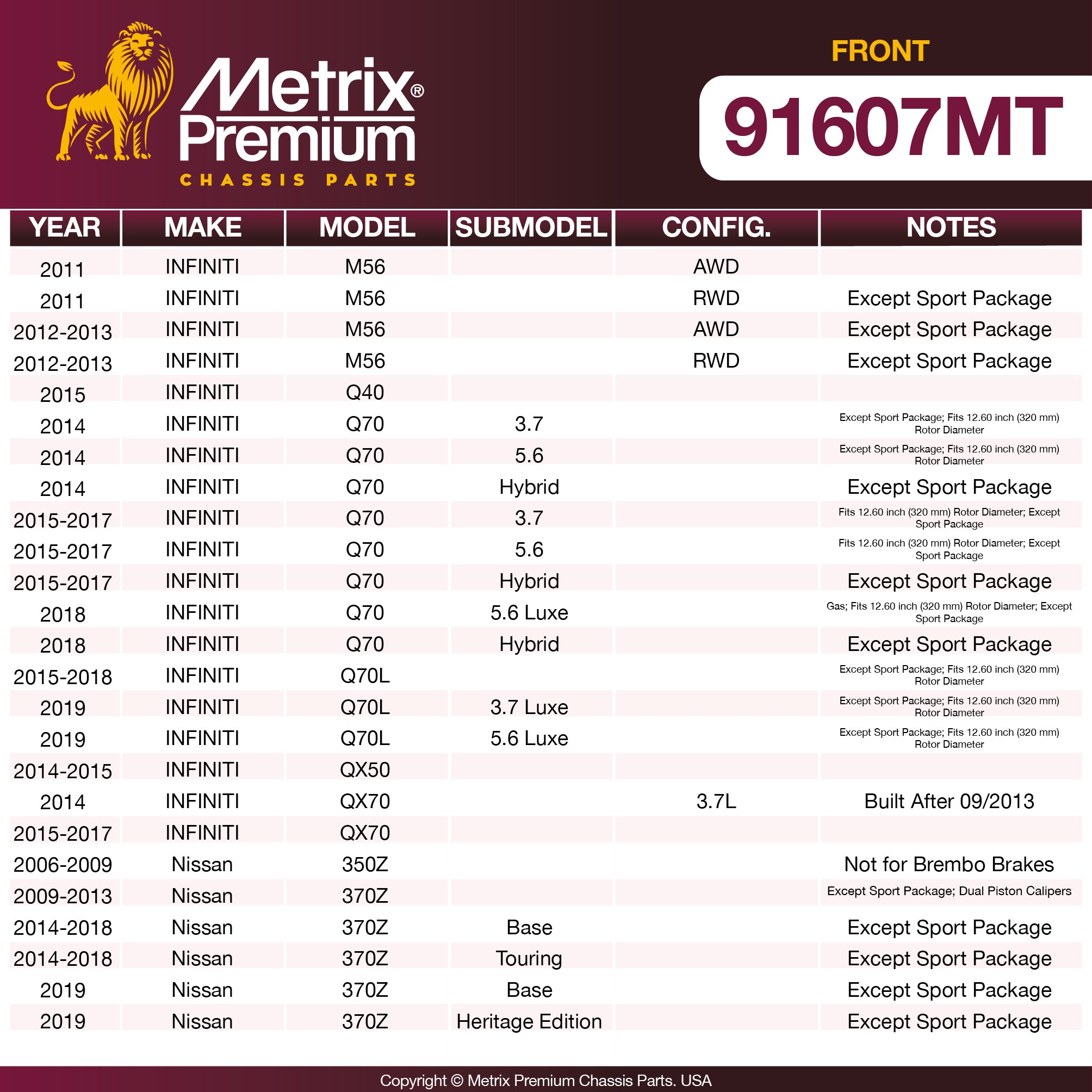 Metrix Premium Chassis Parts Front Brake Kit 91607MT aftermarket car parts