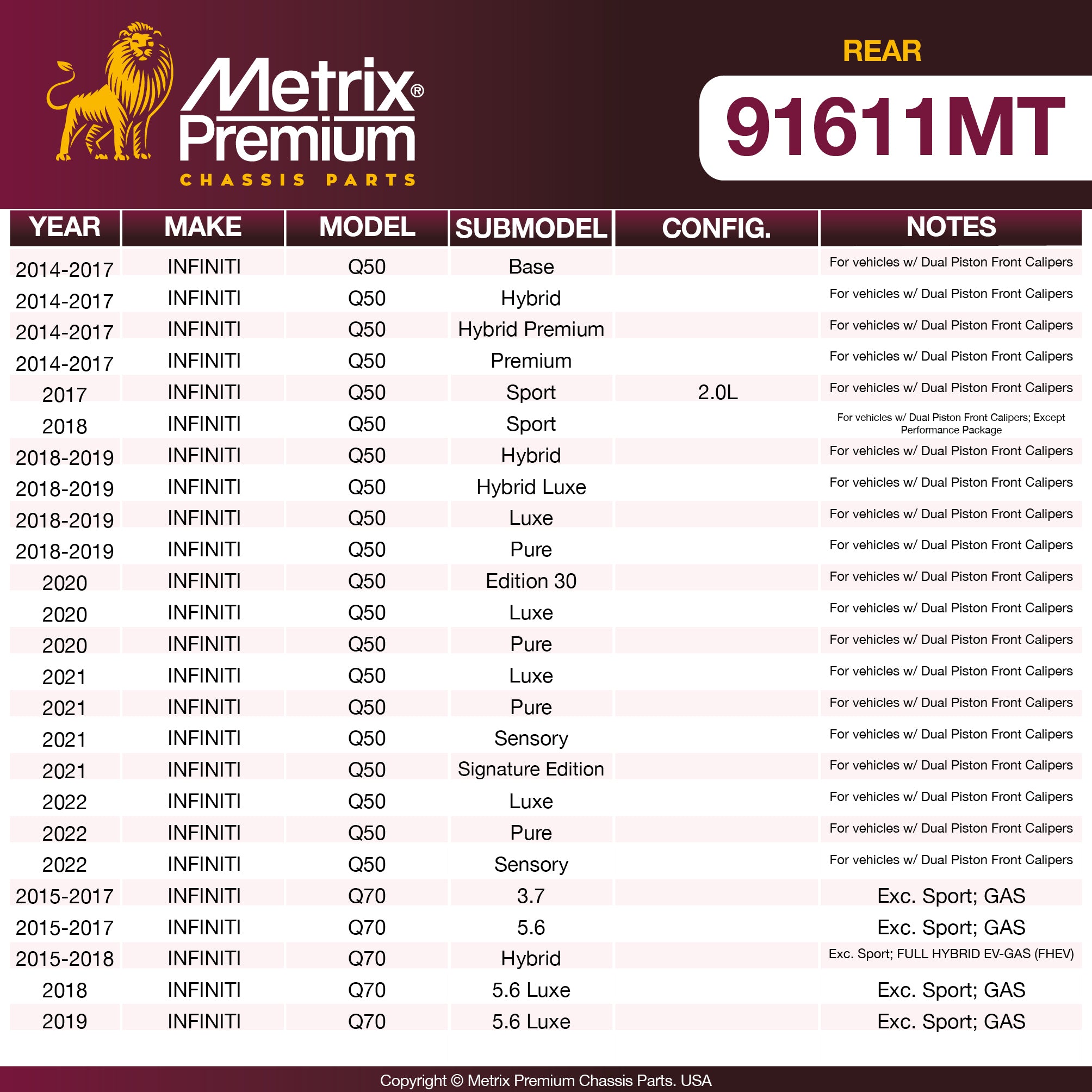 Metrix Premium Chassis Parts Rear Brake Kit 91611MT OEM fit auto parts