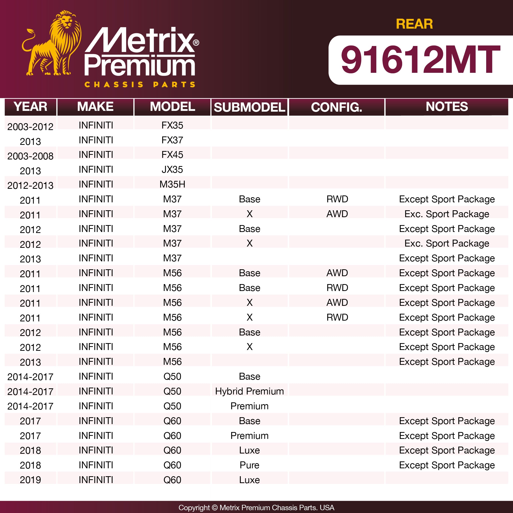 Metrix Premium Chassis Parts Rear Brake Kit 91612MT OEM fit auto parts