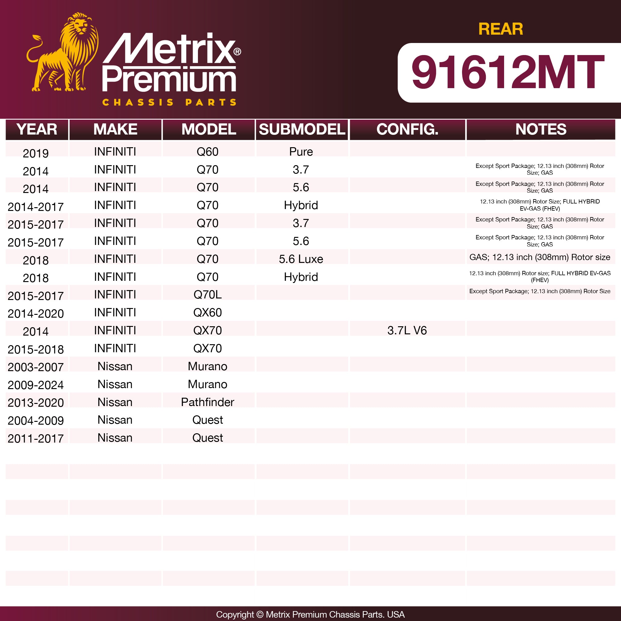 Metrix Premium Chassis Parts Rear Brake Kit 91612MT aftermarket car parts