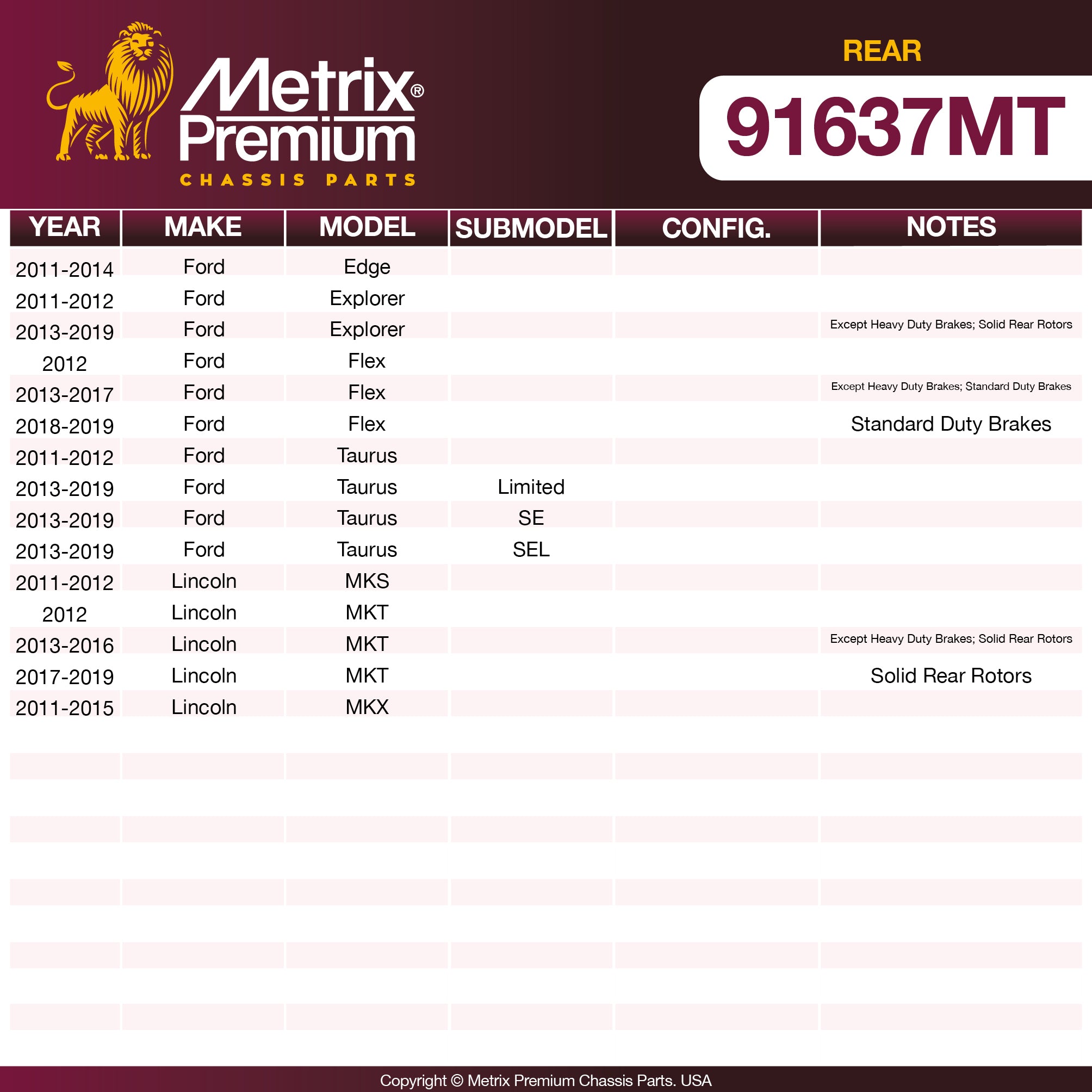 Metrix Premium Chassis Parts Rear Brake Kit 91637MT OEM fit auto parts
