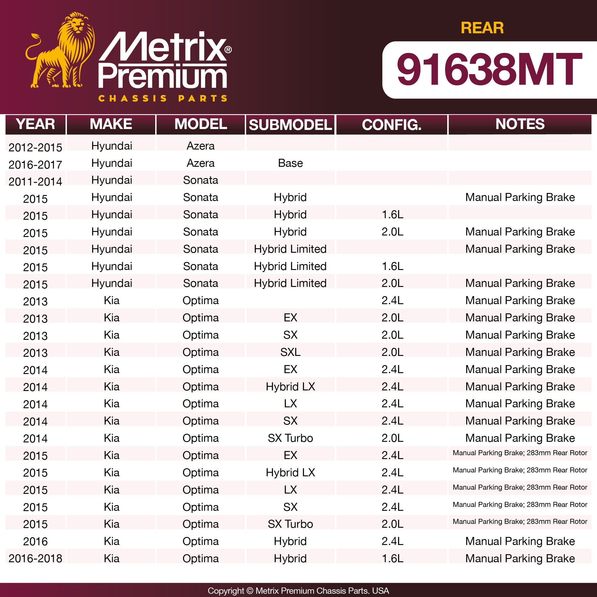 Metrix Premium Chassis Parts Rear Brake Kit 91638MT OEM fit auto parts