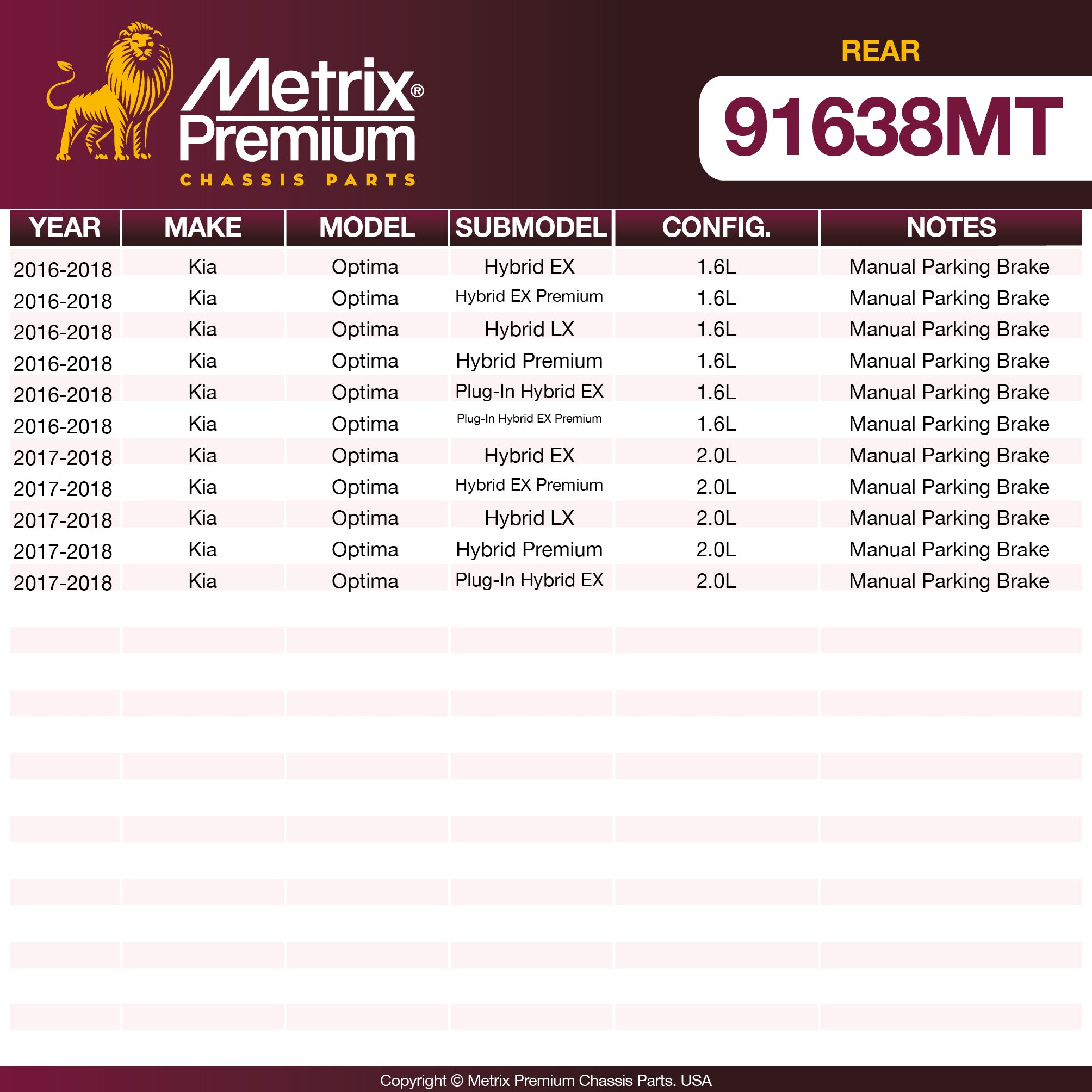 Metrix Premium Chassis Parts Rear Brake Kit 91638MT aftermarket car parts