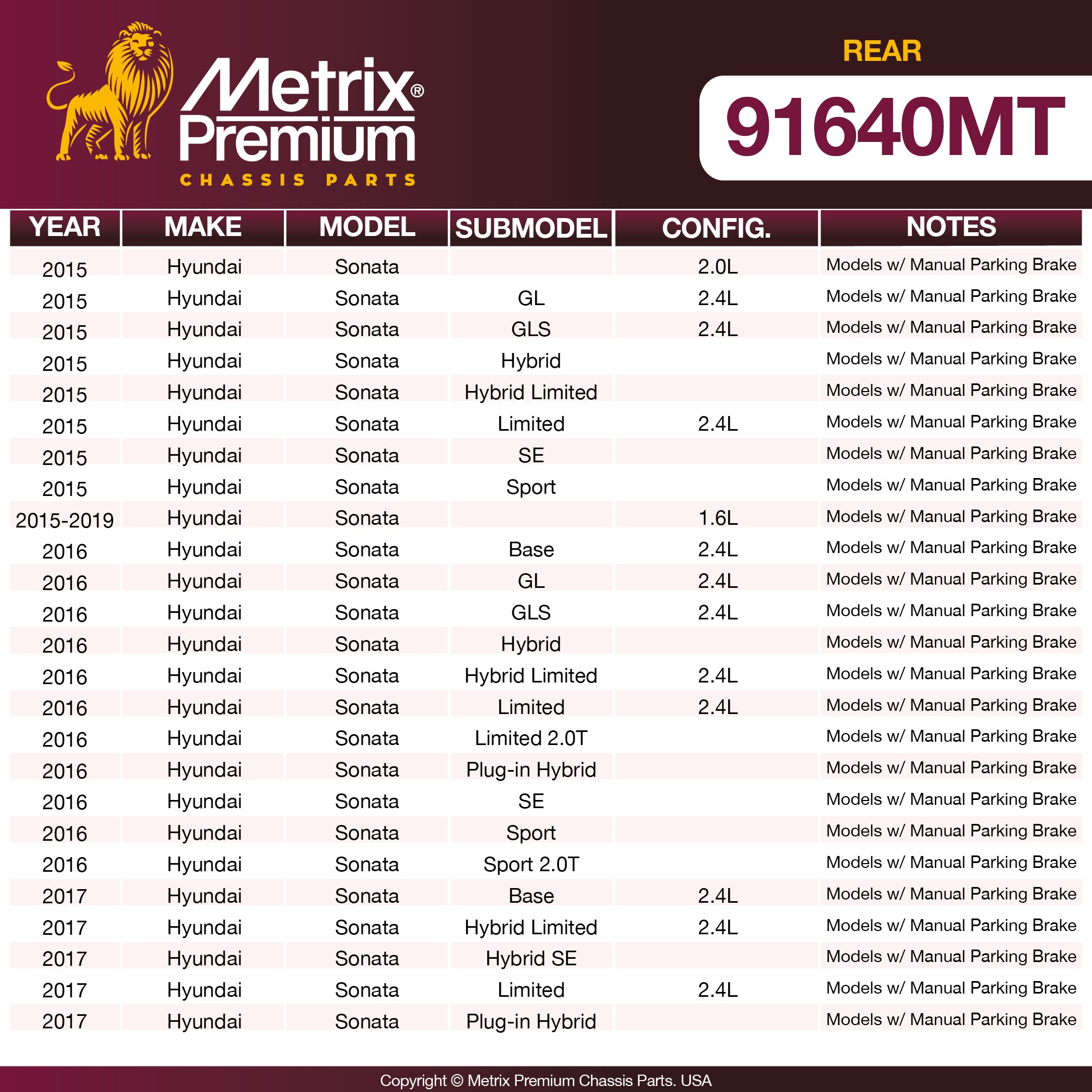 Metrix Premium Chassis Parts Rear Brake Kit 91640MT OEM fit auto parts
