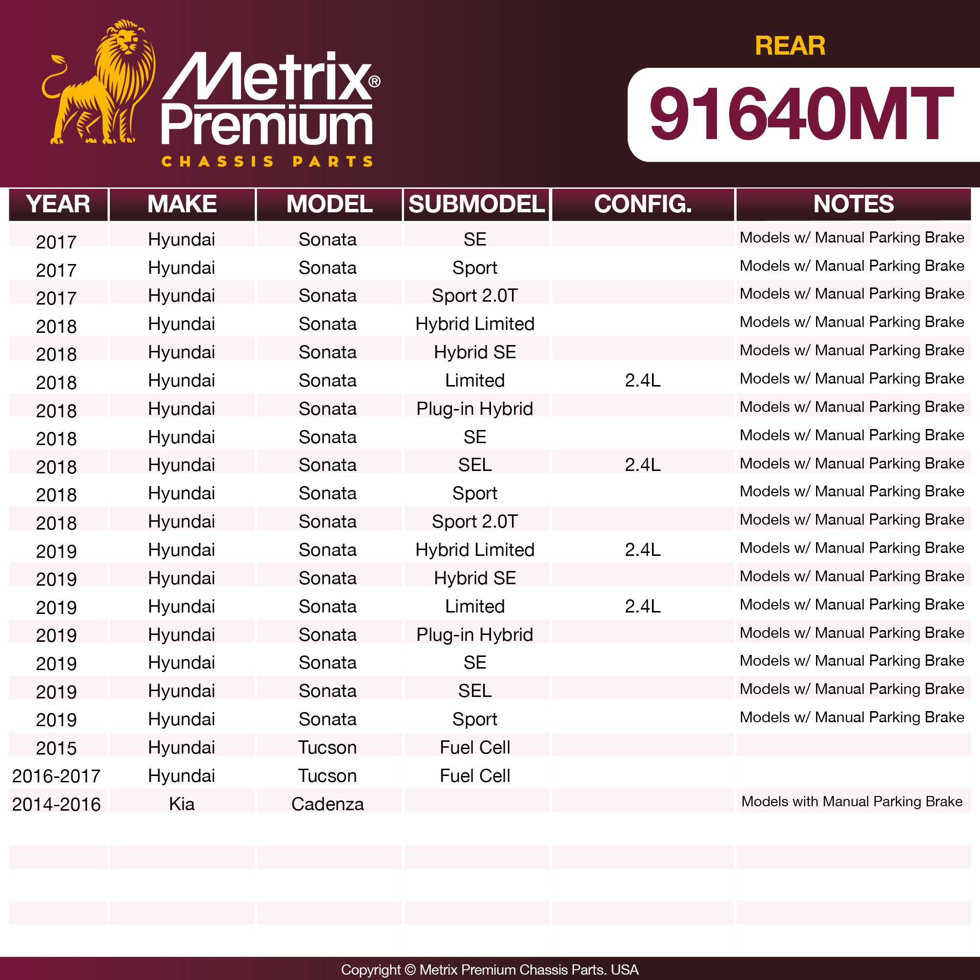 Metrix Premium Chassis Parts Rear Brake Kit 91640MT aftermarket car parts