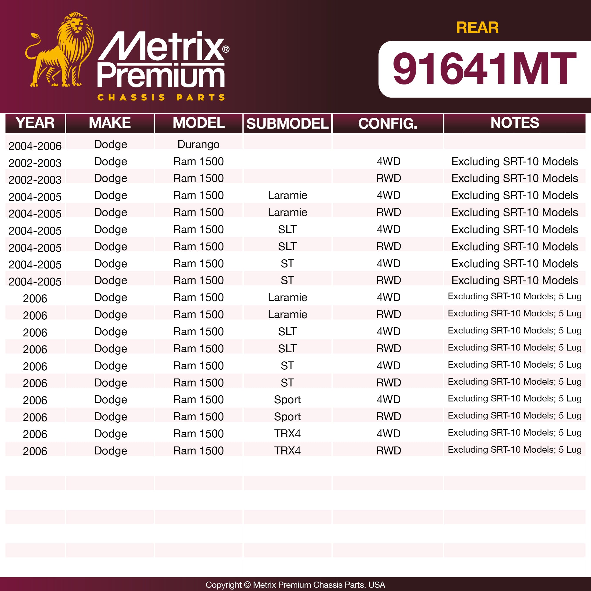 Metrix Premium Chassis Parts Rear Brake Kit 91641MT OEM fit auto parts