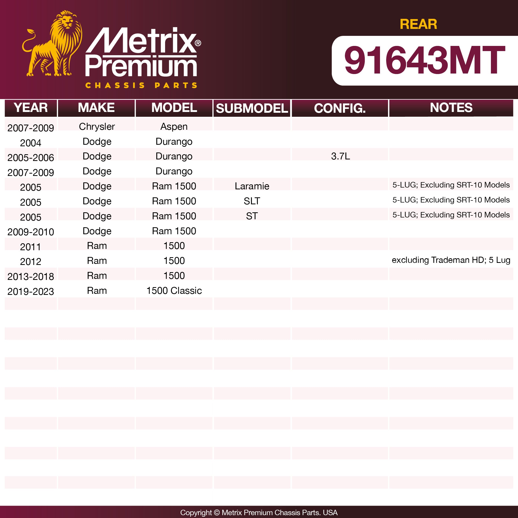 Metrix Premium Chassis Parts Rear Brake Kit 91643MT OEM fit auto parts