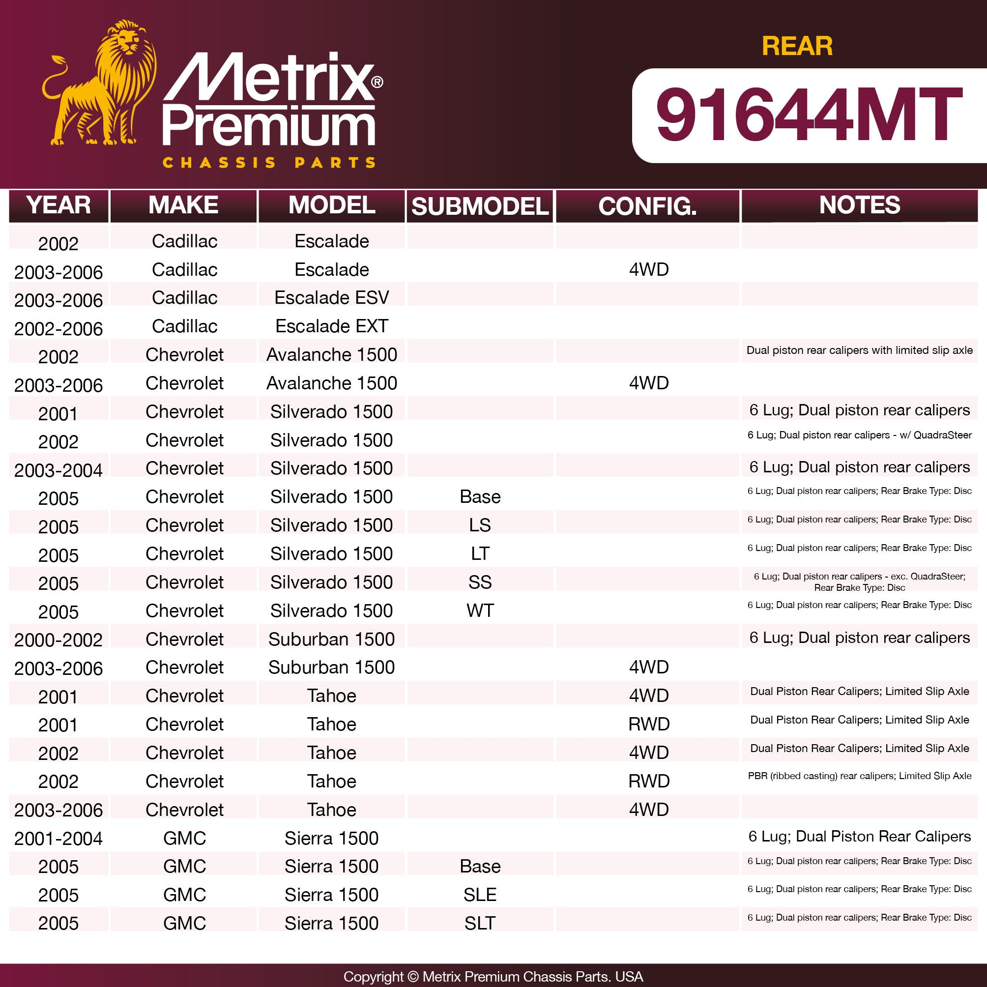 Metrix Premium Chassis Parts Rear Brake Kit 91644MT OEM fit auto parts