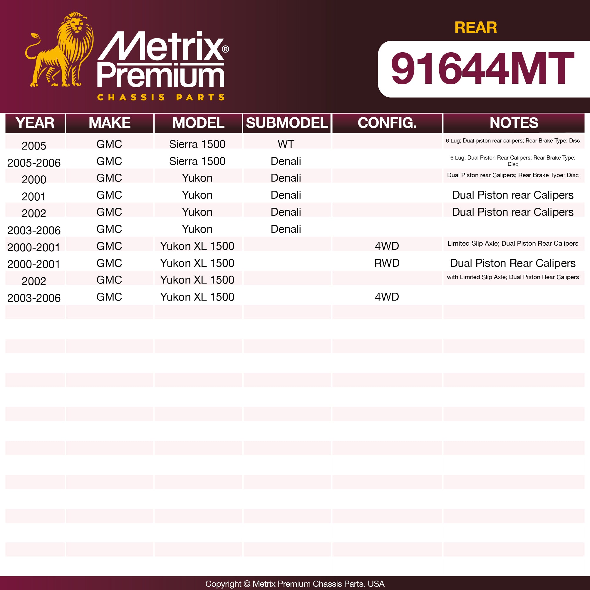 Metrix Premium Chassis Parts Rear Brake Kit 91644MT aftermarket car parts