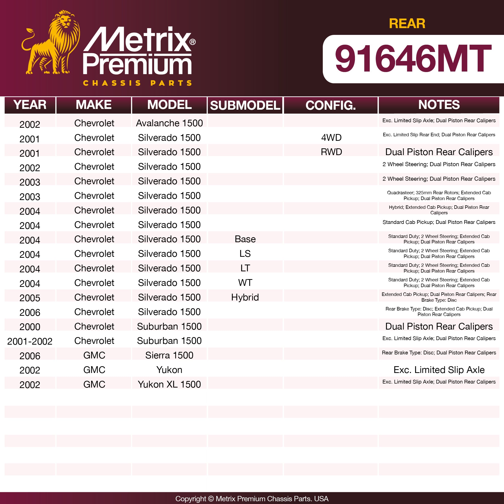 Metrix Premium Chassis Parts Rear Brake Kit 91646MT OEM fit auto parts