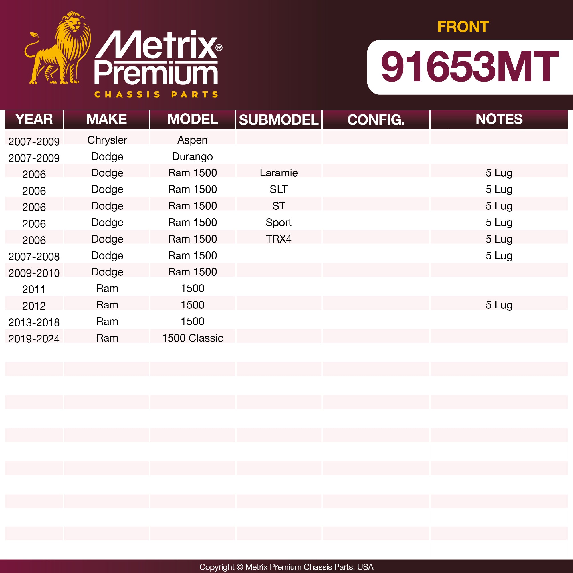 Metrix Premium Chassis Parts Front Brake Kit 91653MT OEM fit auto parts