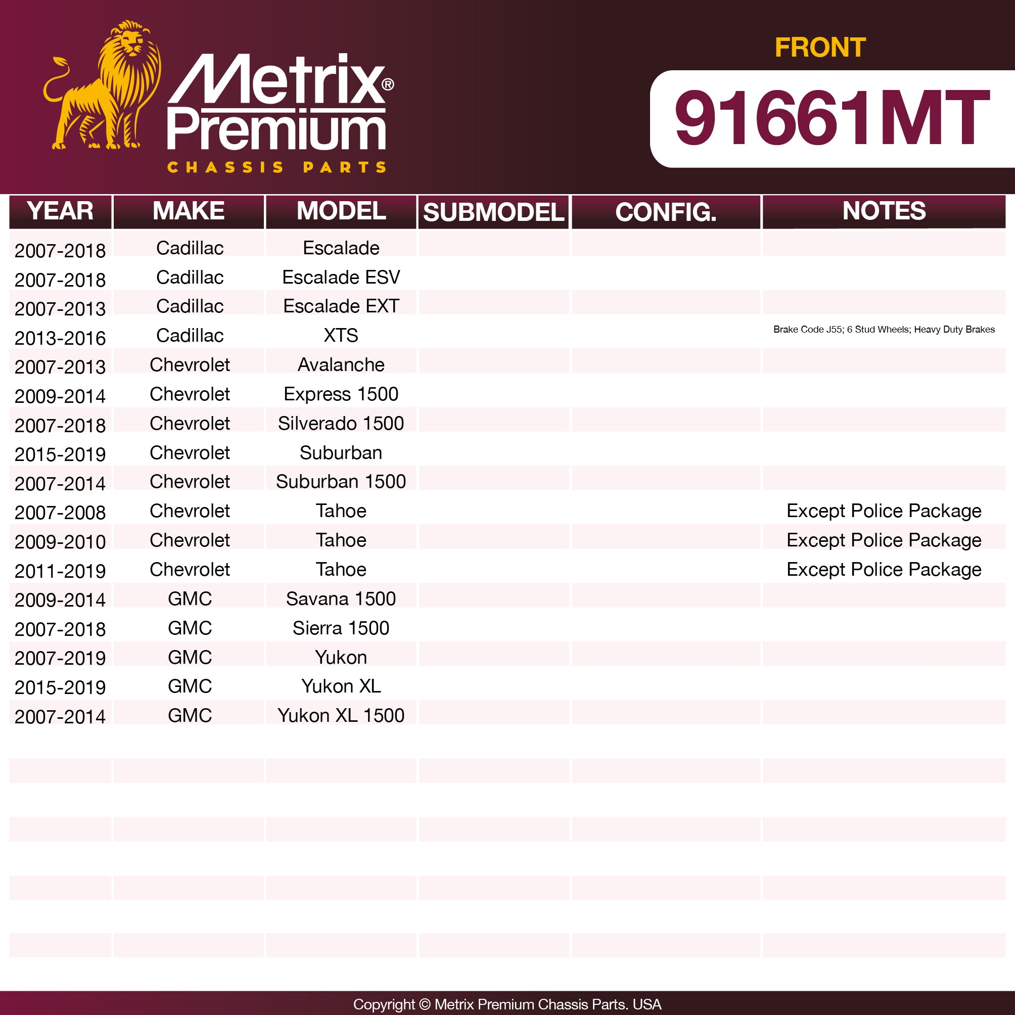Metrix Premium Chassis Parts Front Brake Kit 91661MT OEM fit auto parts