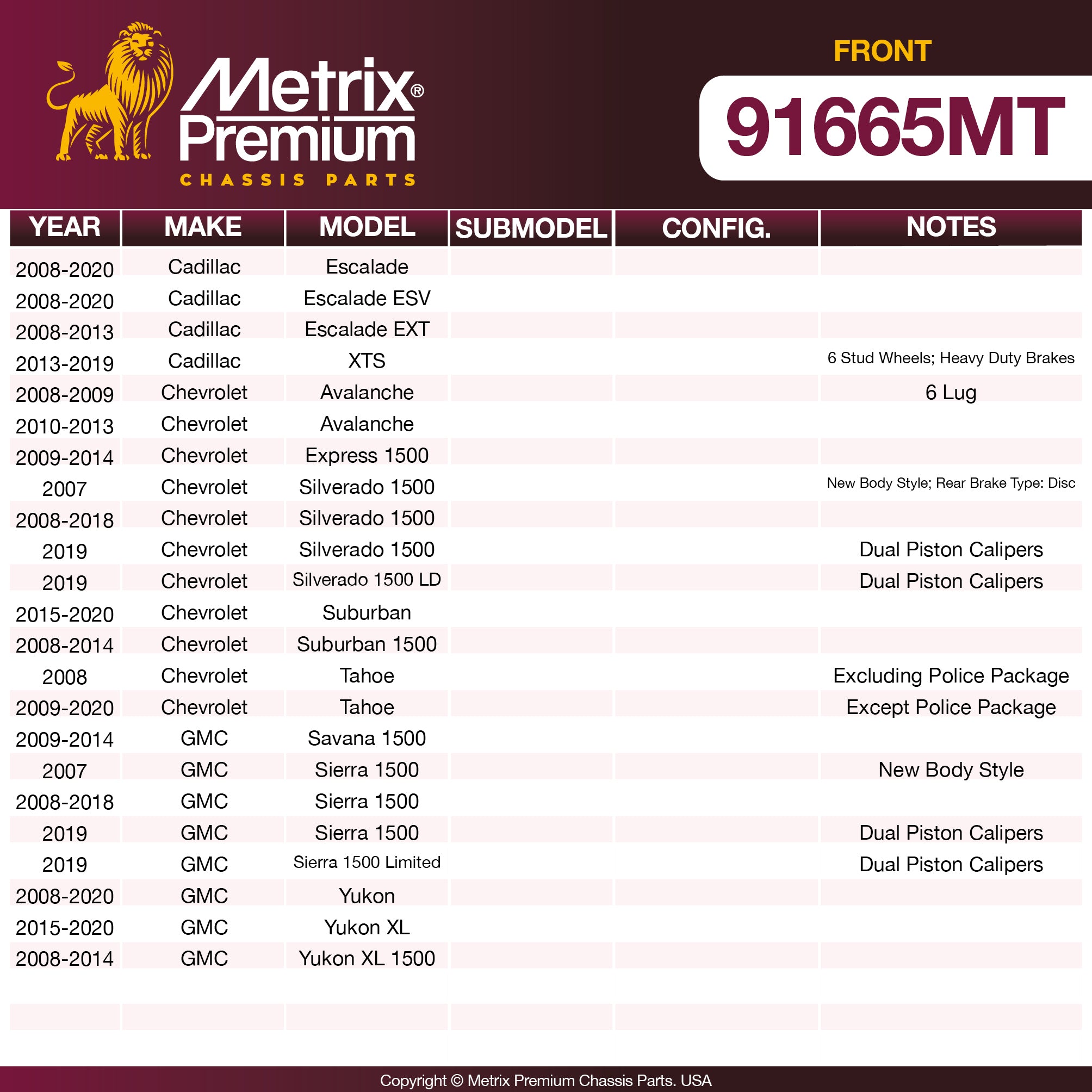 Metrix Premium Chassis Parts Front Brake Kit 91665MT OEM fit auto parts