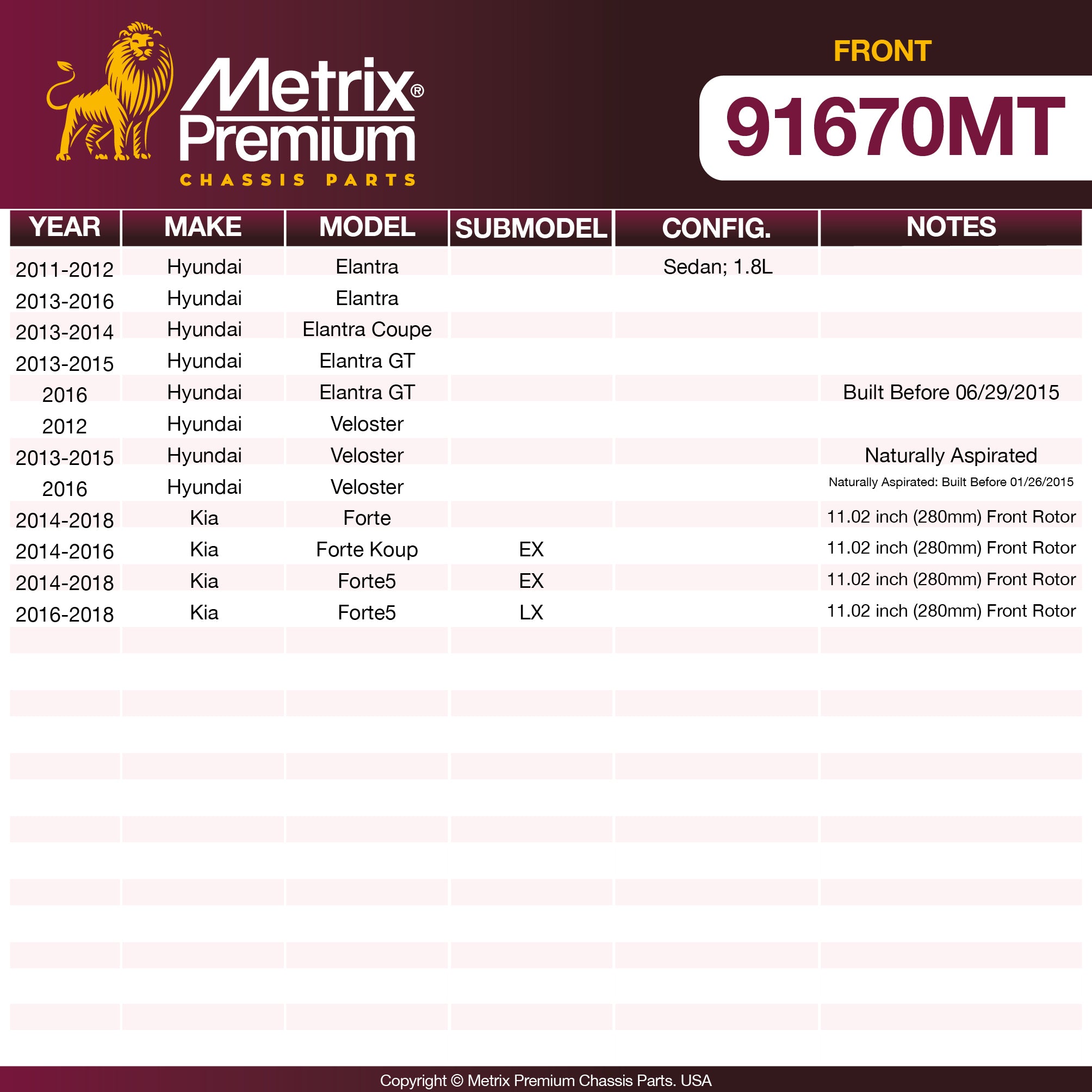 Metrix Premium Chassis Parts Front Brake Kit 91670MT OEM fit auto parts