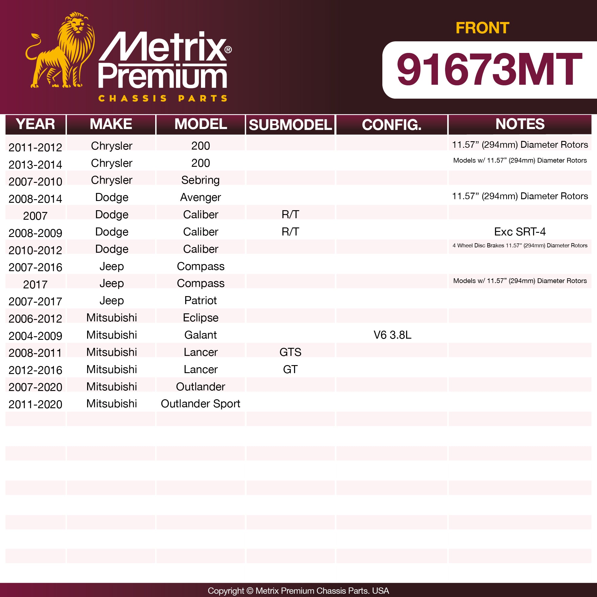 Metrix Premium Chassis Parts Front Brake Kit 91673MT OEM fit auto parts