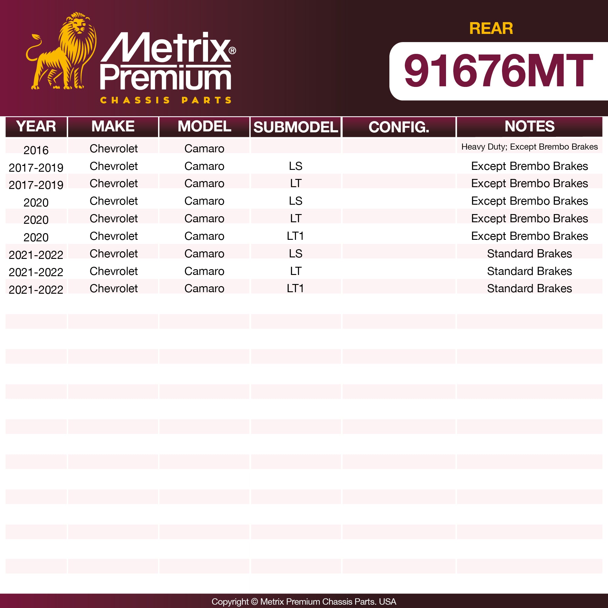 Metrix Premium Chassis Parts Rear Brake Kit 91676MT OEM fit auto parts