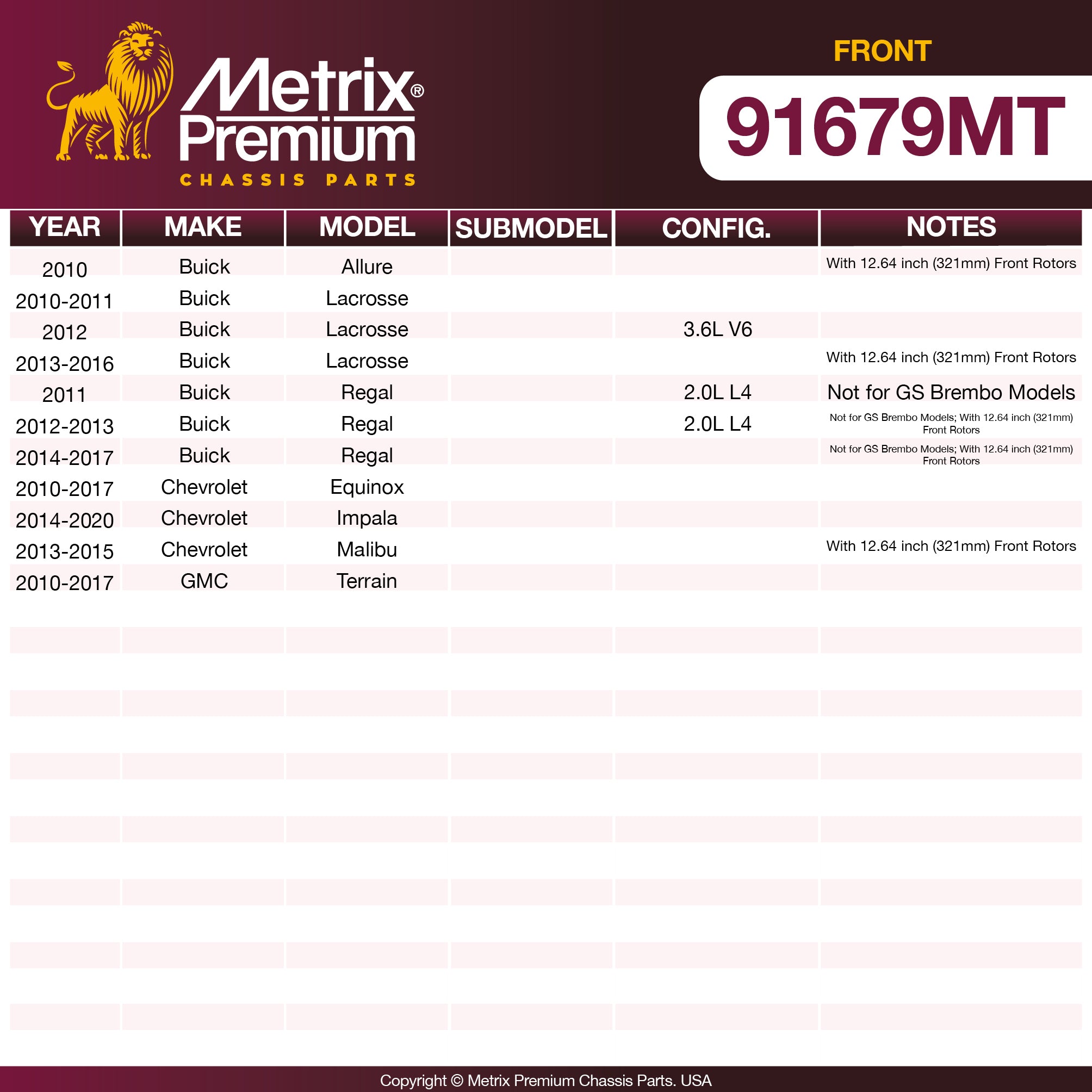 Metrix Premium Chassis Parts Front Brake Kit 91679MT OEM fit auto parts