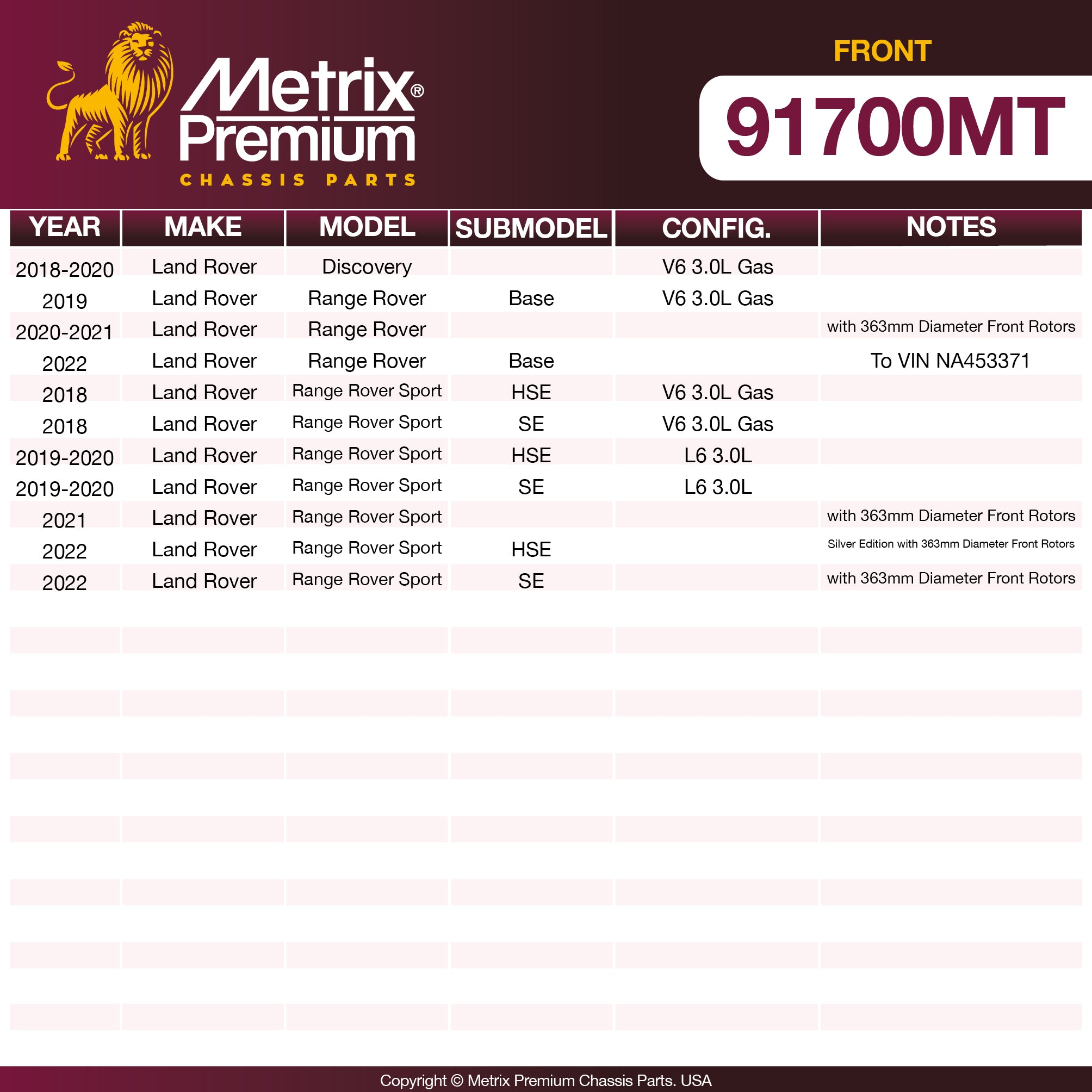 Metrix Premium Chassis Parts Front Disc Brake Rotor Kit 91700MT aftermarket car parts
