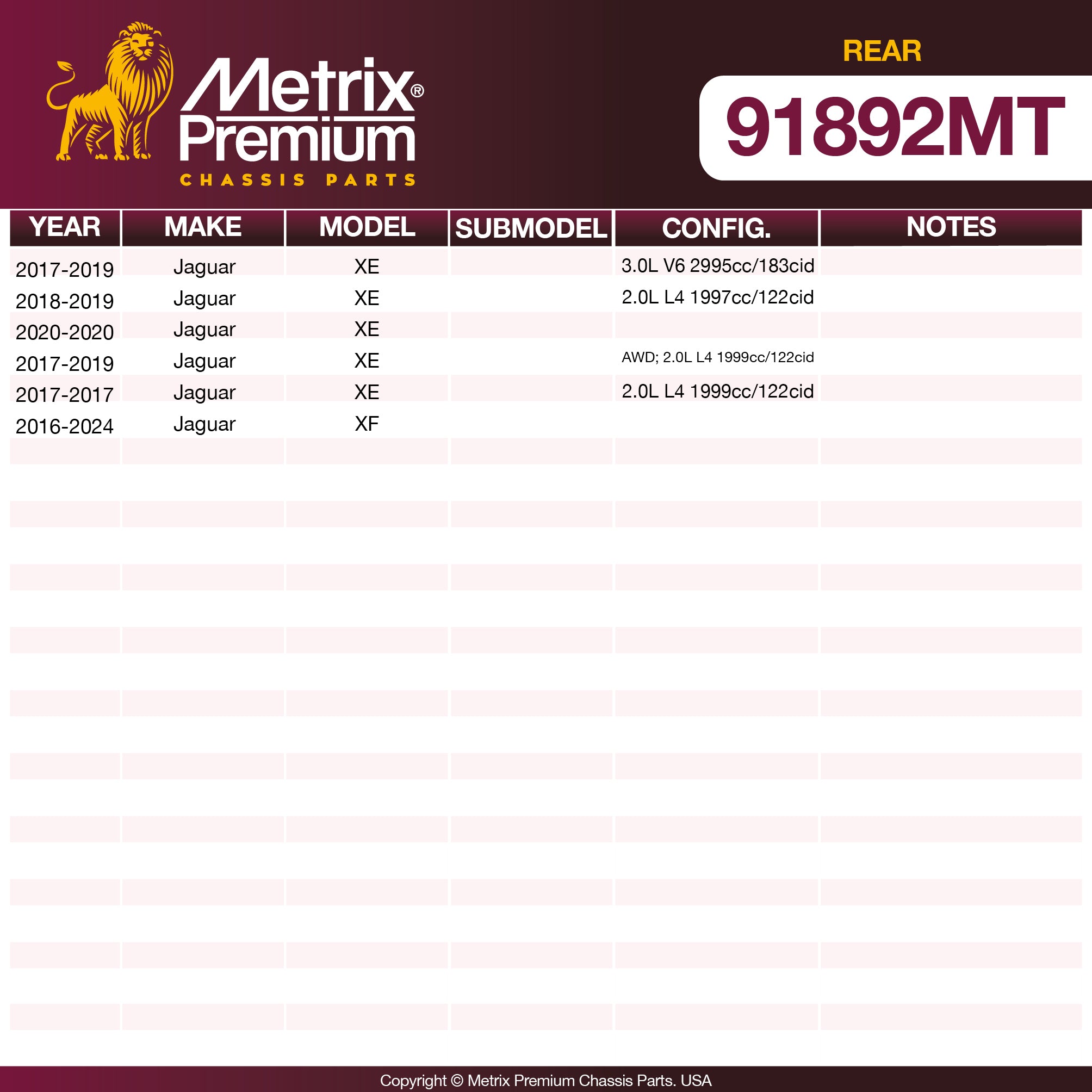 Metrix Premium Chassis Parts Rear Disc Brake Rotor Kit 91892MT aftermarket car parts