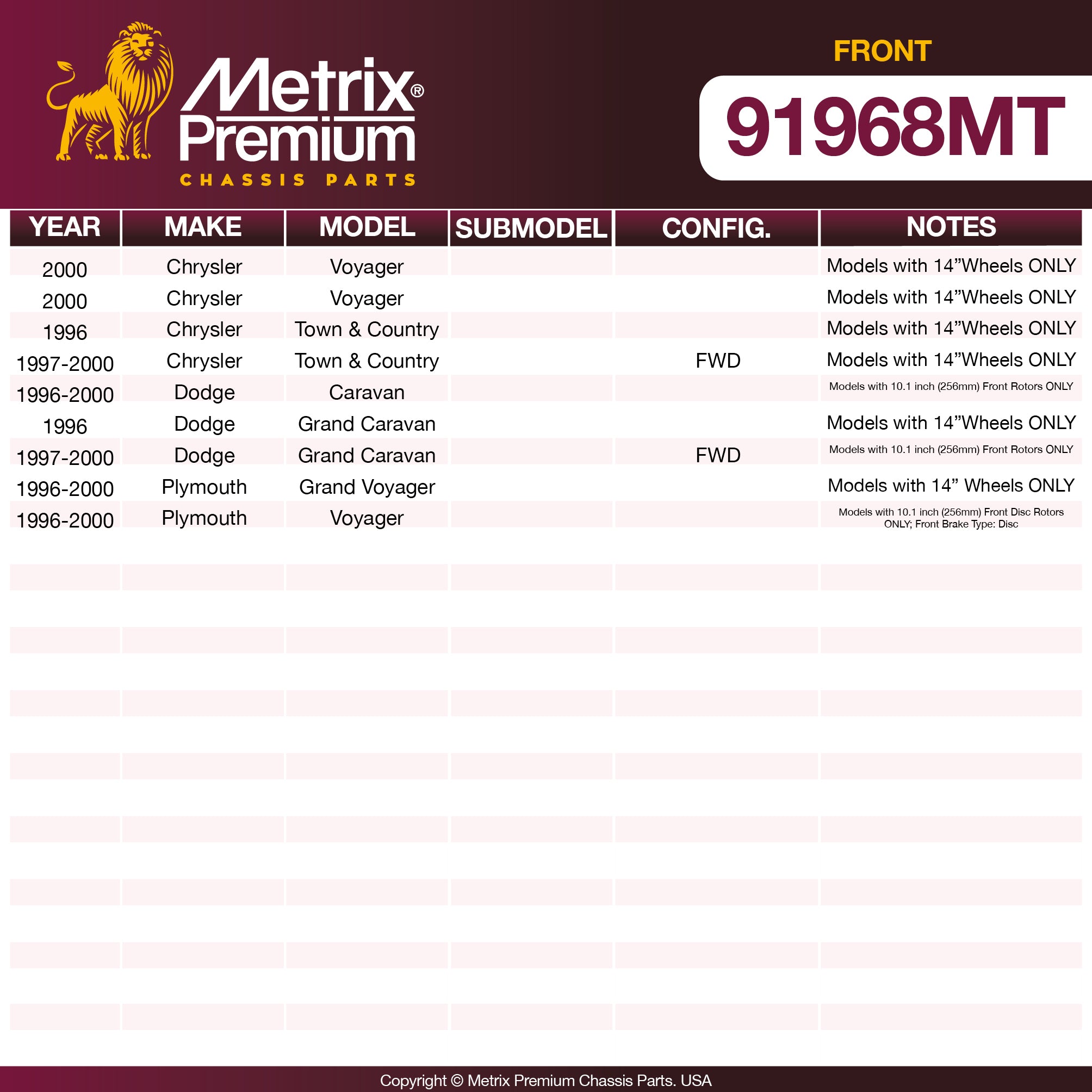 Metrix Premium Chassis Parts Front Disc Brake Rotor Kit 91968MT aftermarket car parts