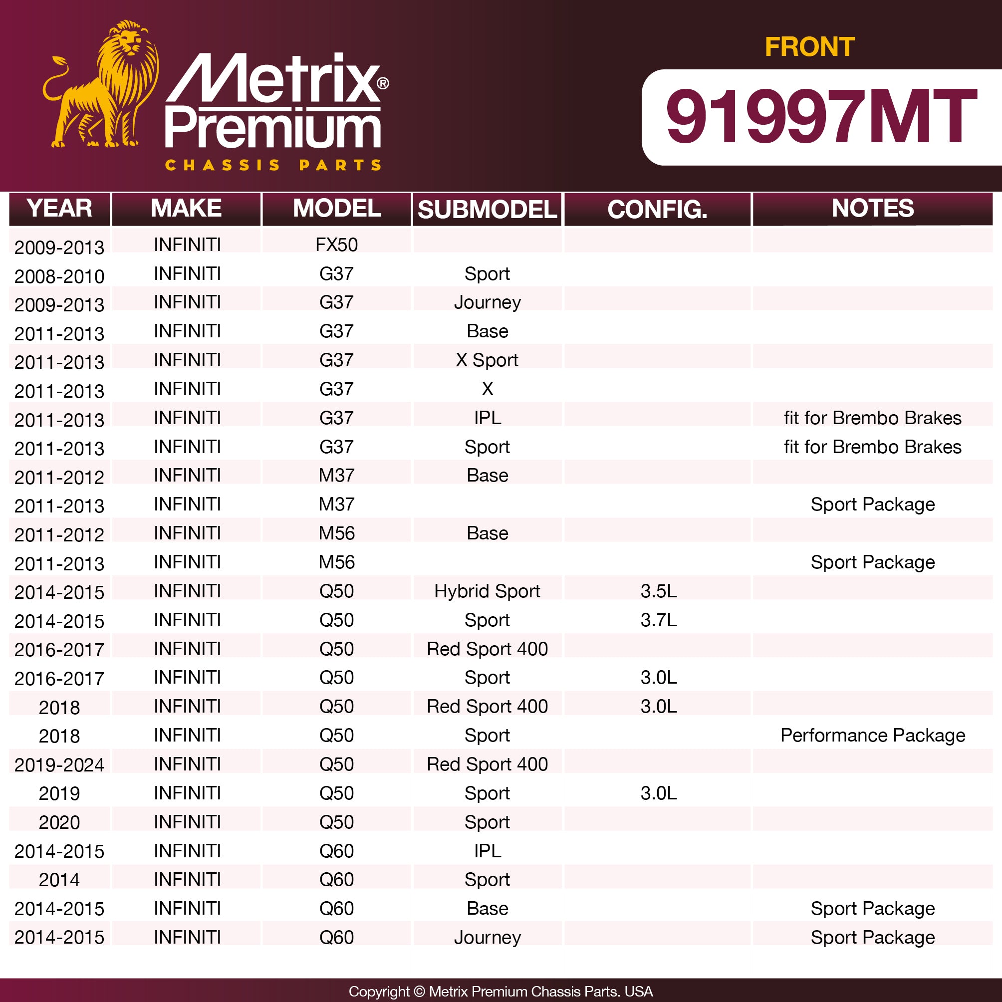 Metrix Premium Chassis Parts Front Disc Brake Rotor Kit 91997MT aftermarket car parts