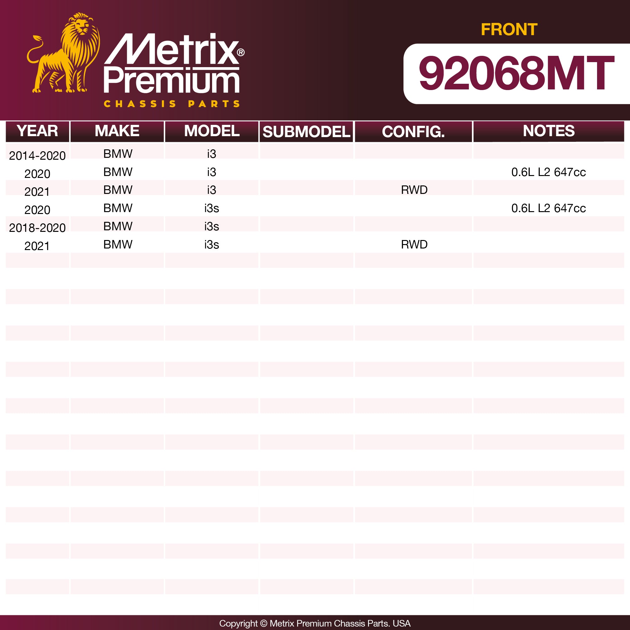 Metrix Premium Chassis Parts Front Disc Brake Rotor Kit 92068MT aftermarket car parts