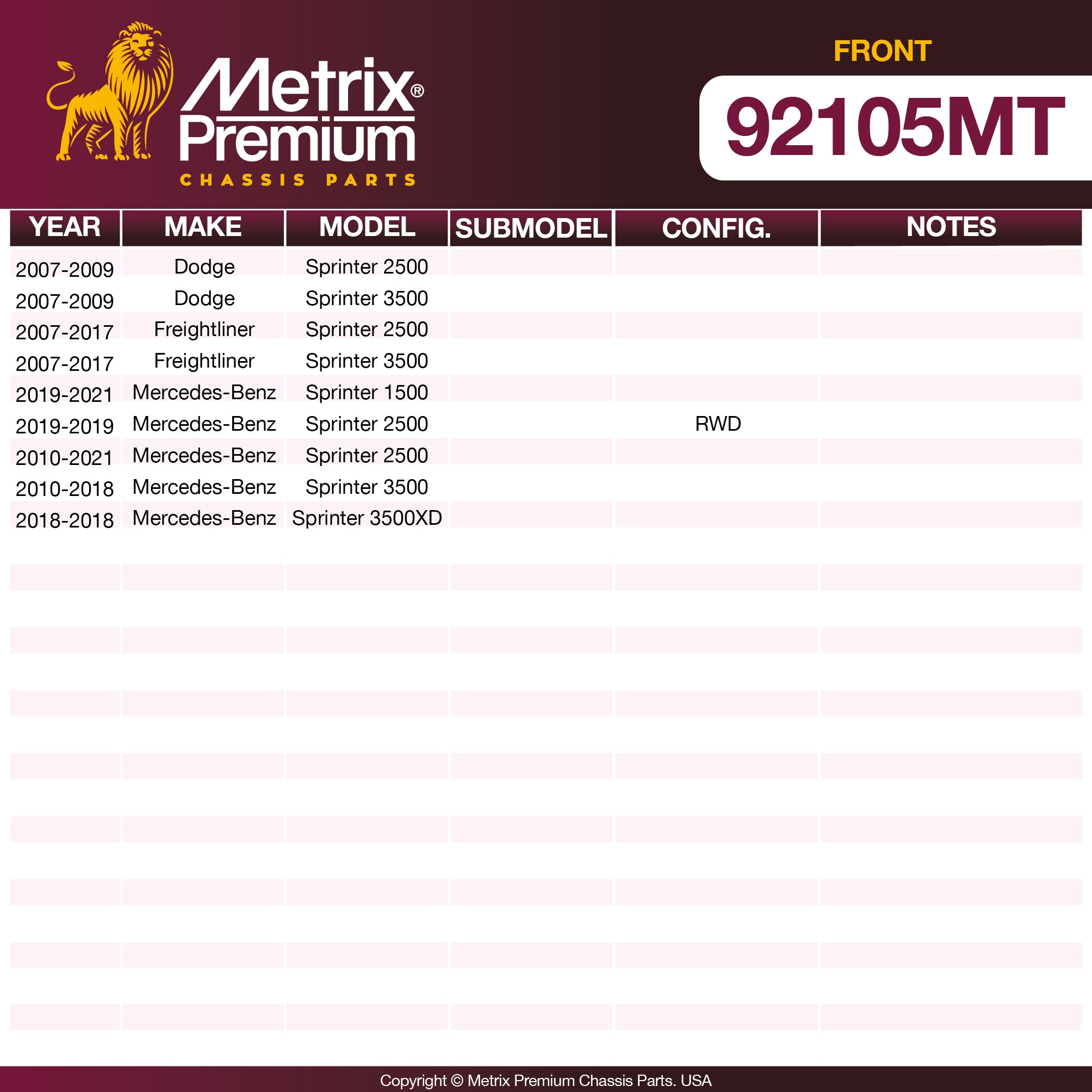 Metrix Premium Chassis Parts Front Disc Brake Rotor Kit 92105MT aftermarket car parts