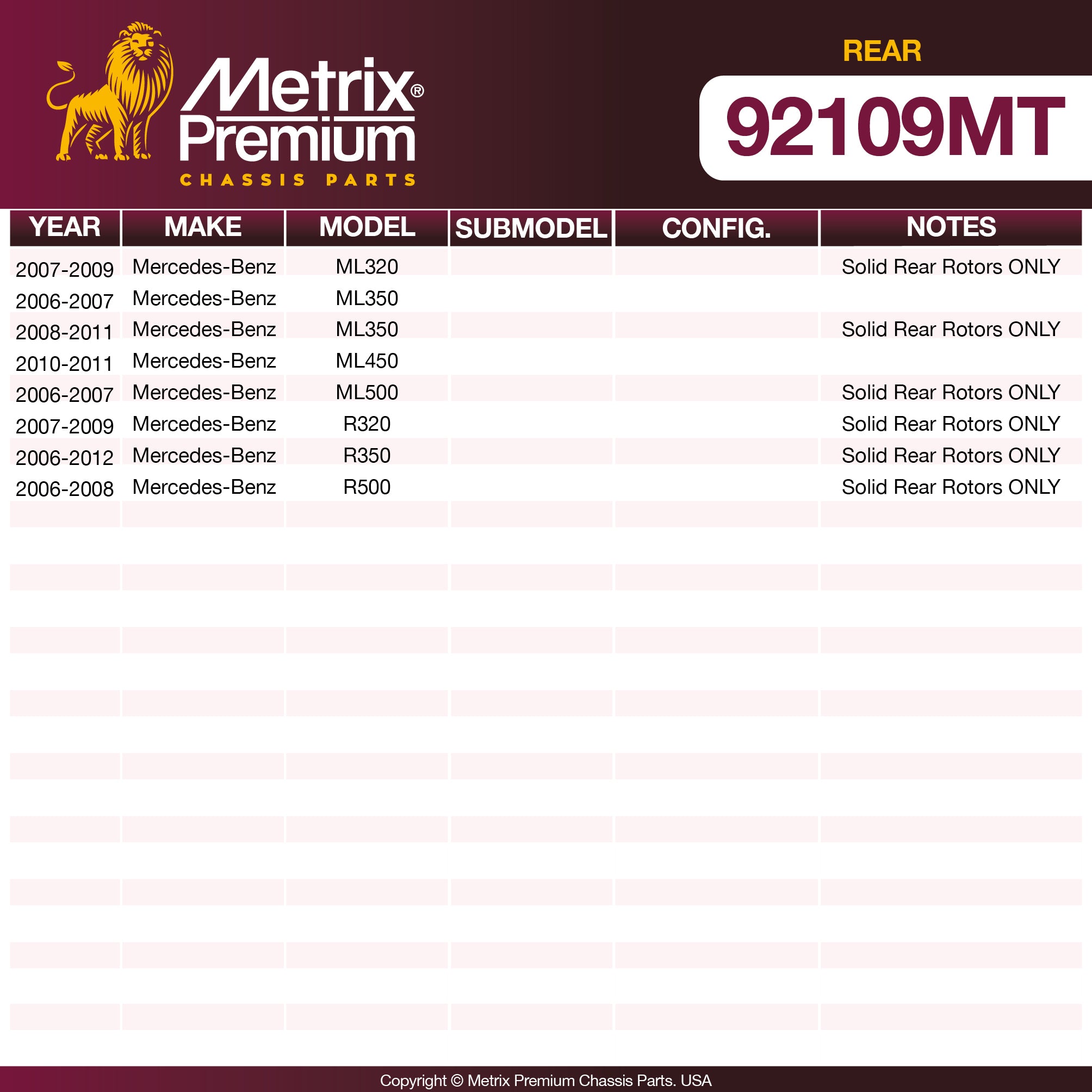 Metrix Premium Chassis Parts Rear Disc Brake Rotor Kit 92109MT aftermarket car parts