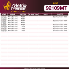 Metrix Premium Chassis Parts Rear Disc Brake Rotor Kit 92109MT aftermarket car parts
