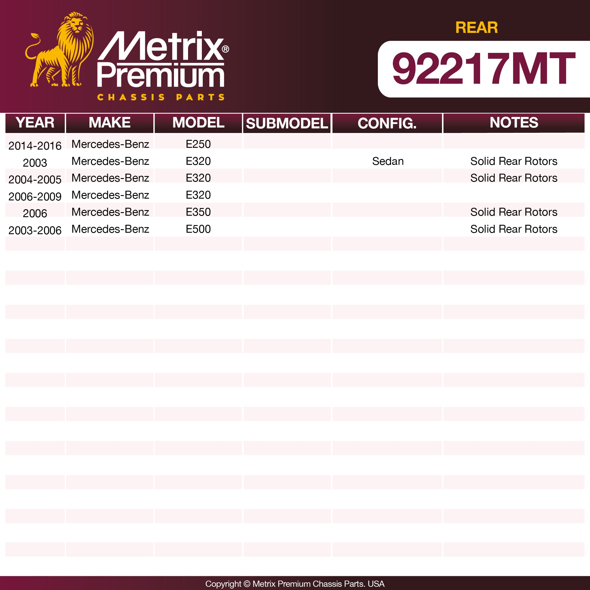 Metrix Premium Rear Disc Brake Rotor Kit 92217MT OEM fit spare parts