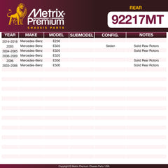 Metrix Premium Rear Disc Brake Rotor Kit 92217MT OEM fit spare parts