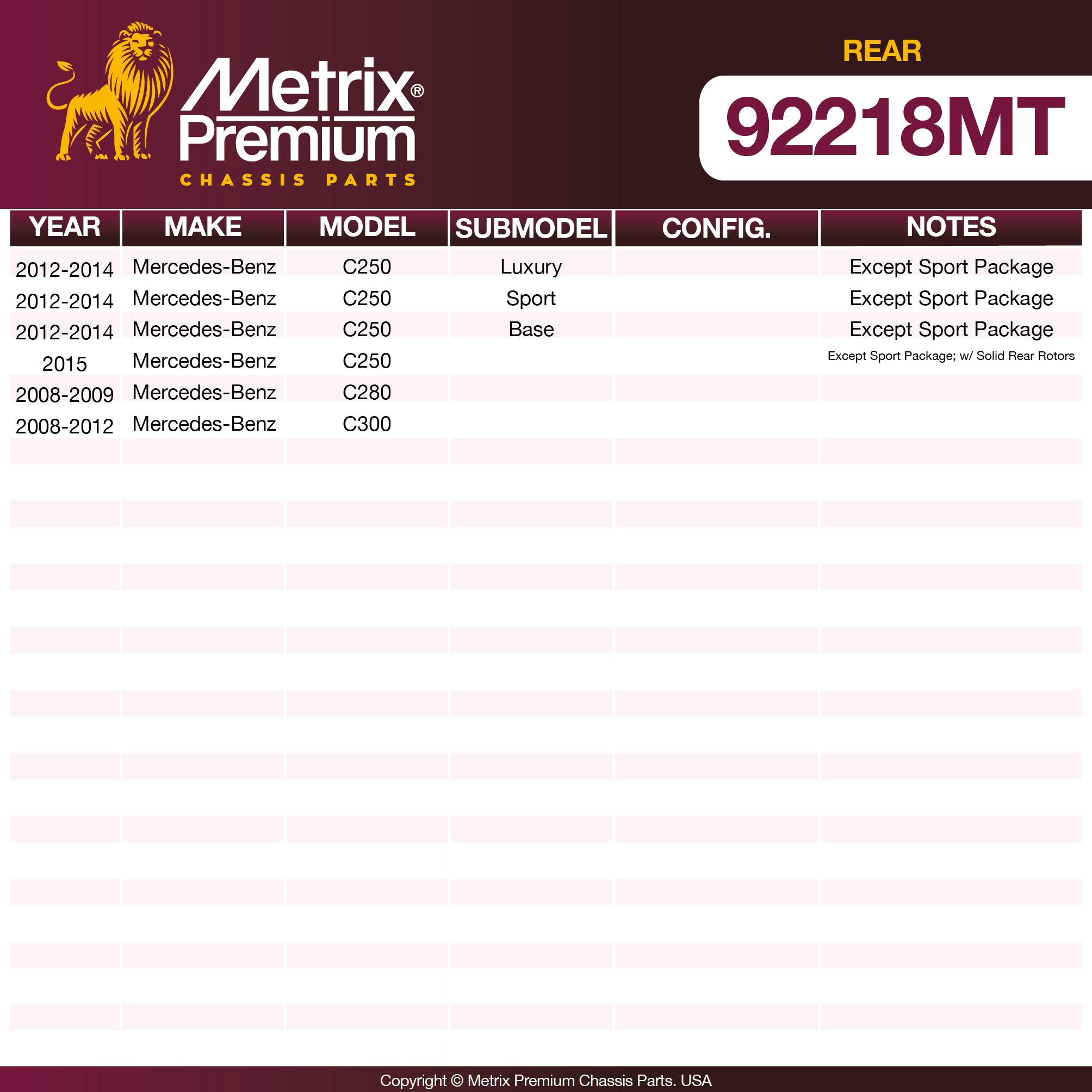 Metrix Premium Rear Disc Brake Rotor Kit 92218MT OEM fit spare parts