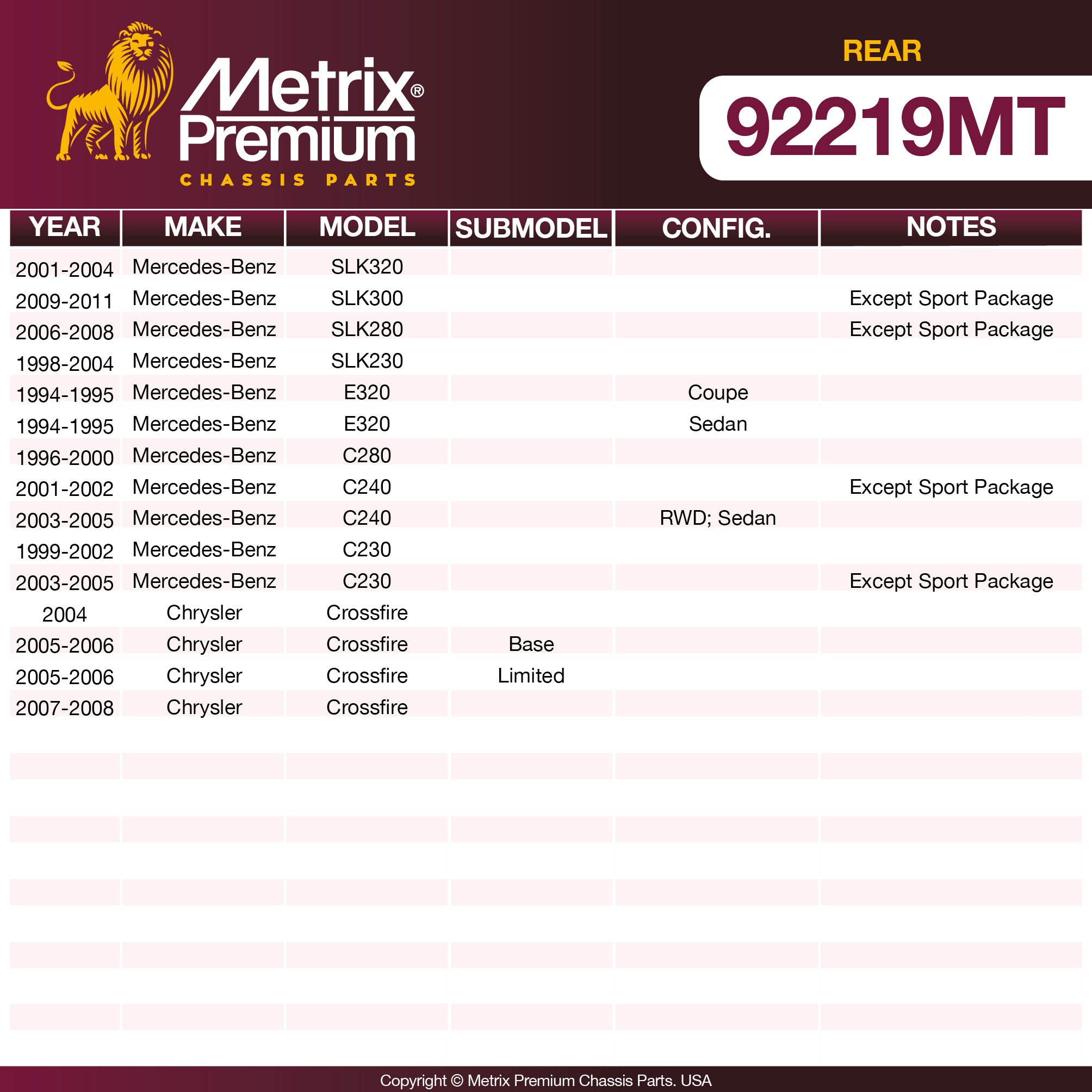 Metrix Premium Rear Disc Brake Rotor Kit 92219MT OEM fit spare parts