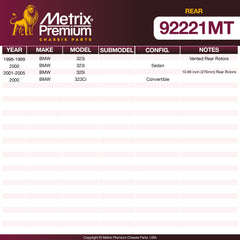 Metrix Premium Rear Disc Brake Rotor Kit 92221MT OEM fit spare parts