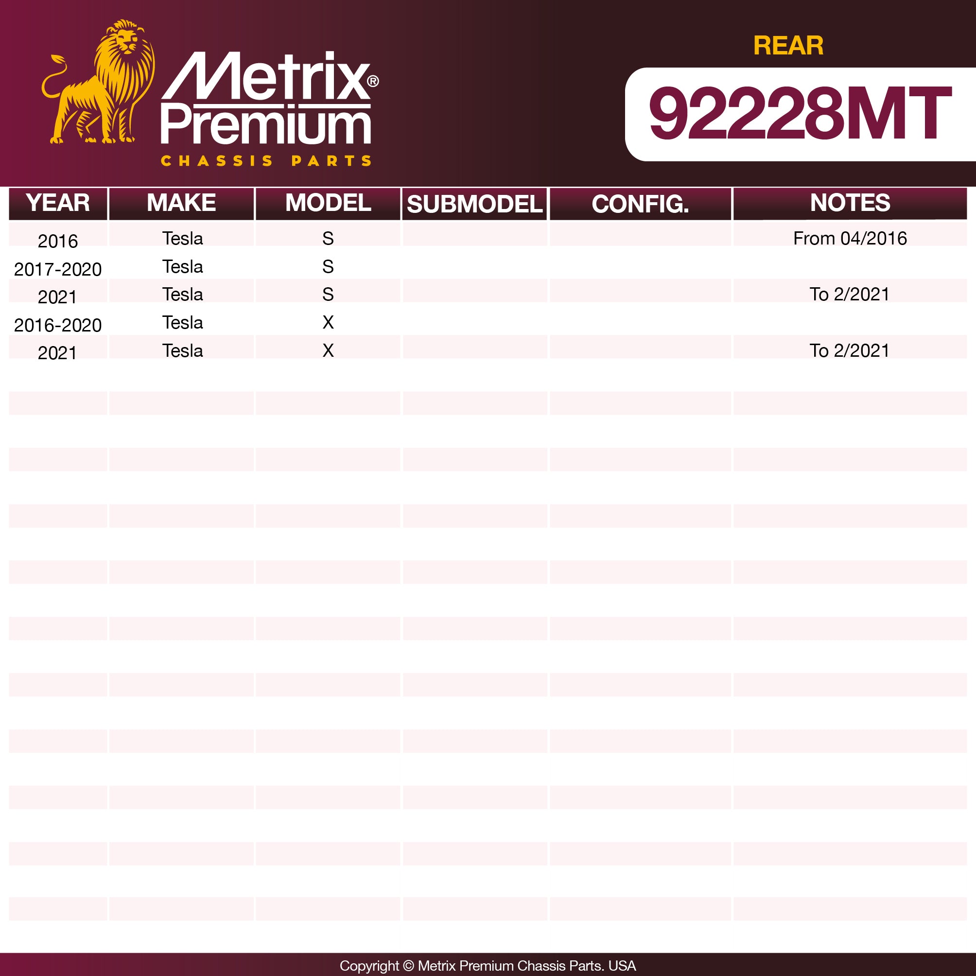 Metrix Premium Rear Disc Brake Rotor Kit 92228MT OEM fit spare parts