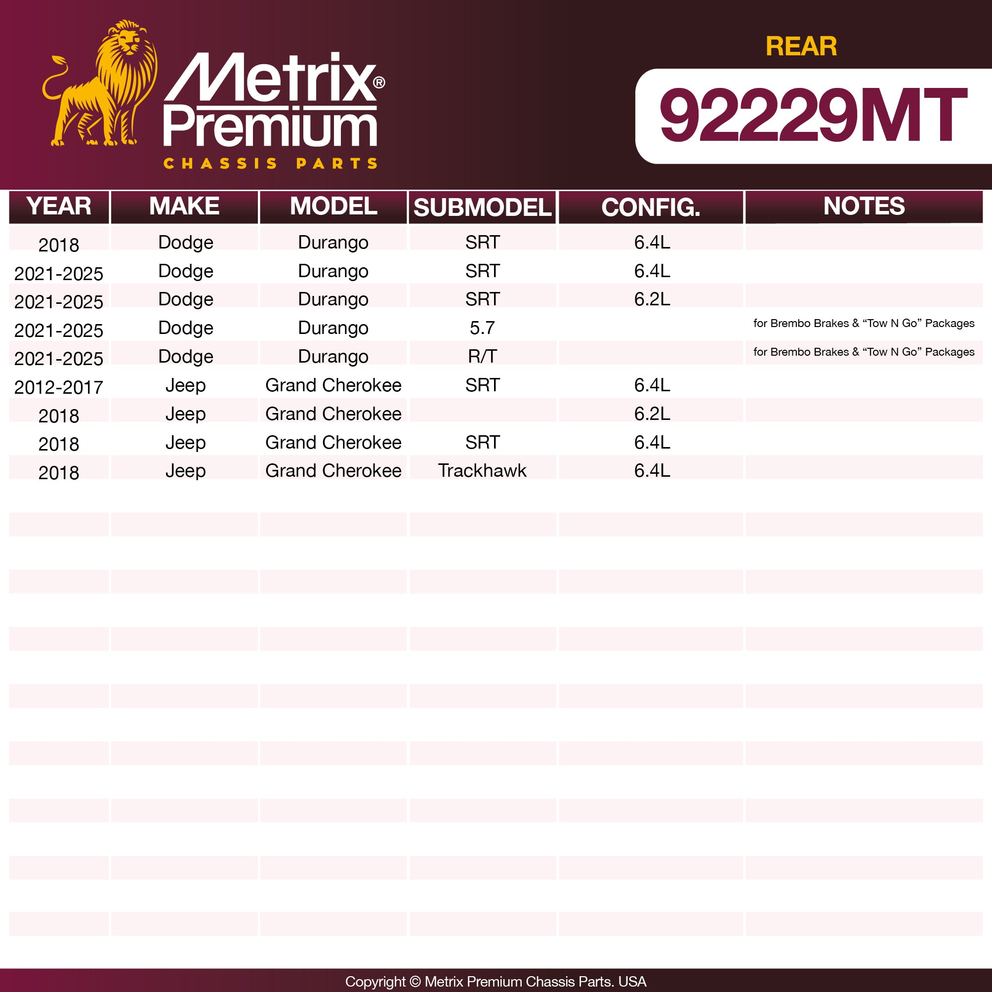 Metrix Premium Rear Disc Brake Rotor Kit 92229MT OEM fit spare parts