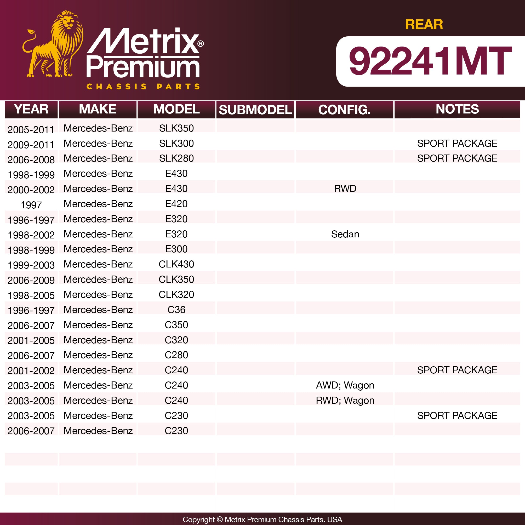 Metrix Premium Rear Disc Brake Rotor Kit 92241MT OEM fit spare parts